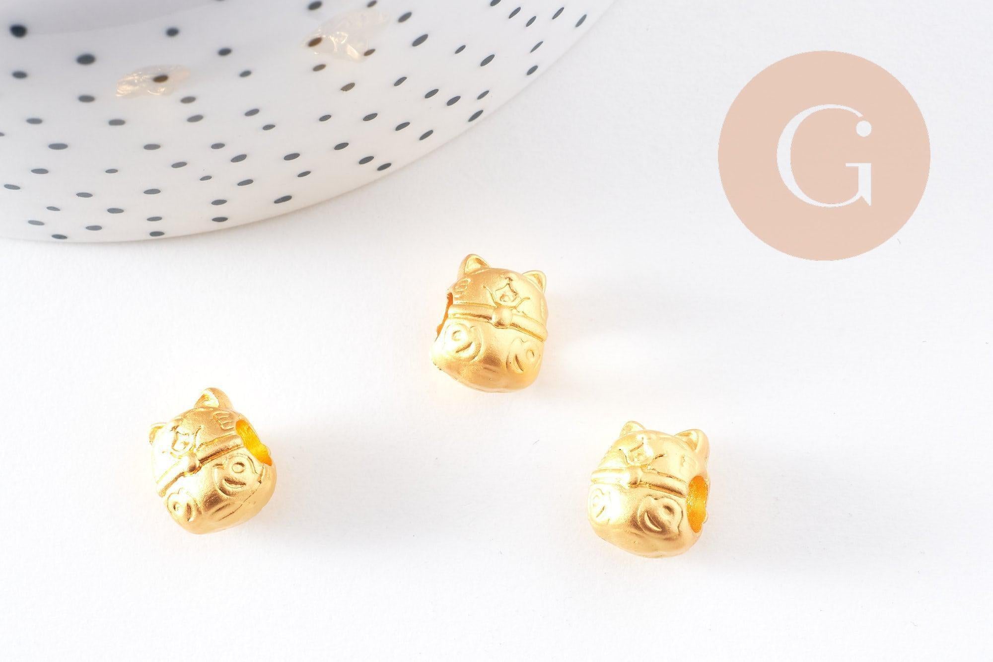 Gingerlily Perles tête de chat Maneki Neko zamac doré mat 12,5 mm x5
