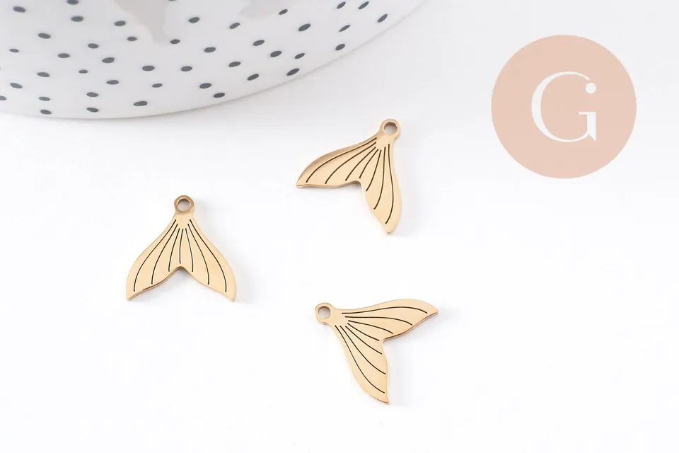 Gingerlily Pendentifs pour bijoux DIY G10223 queue poisson doré 14mm x2