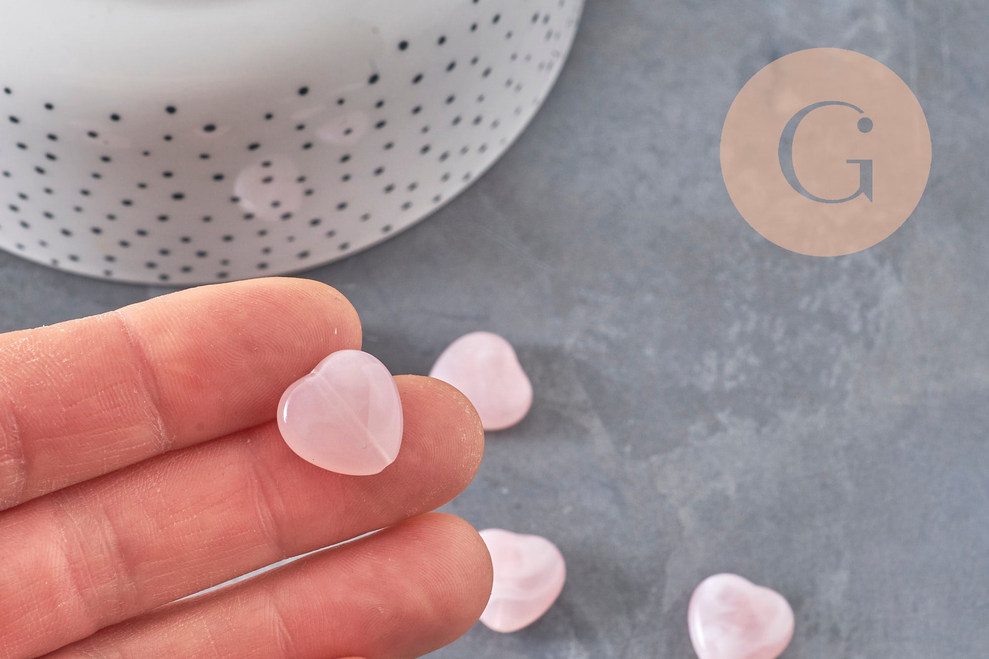 Gingerlily Perle cœur acrylique rose marbré 15mm x10