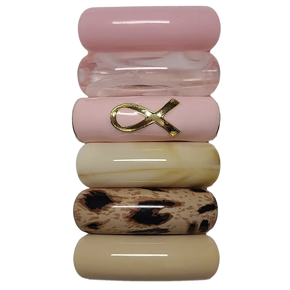 ARTSHOP Camaieux 170 lot 6 perles tubes ruban rose