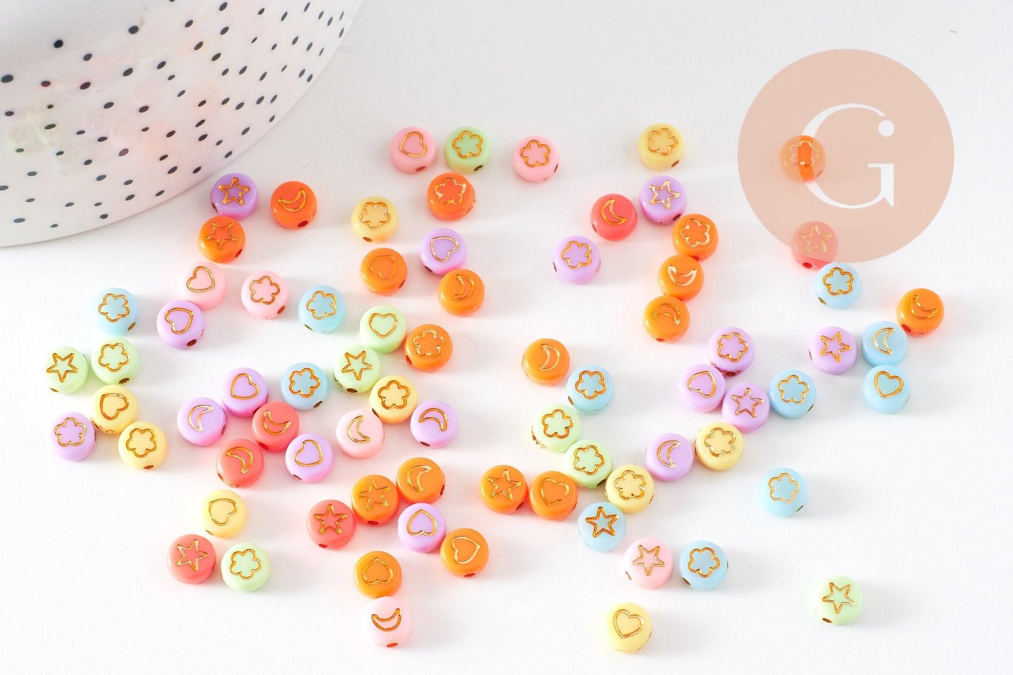 Gingerlily Perles pour bijoux DIY rondes symboles pastel doré 10g