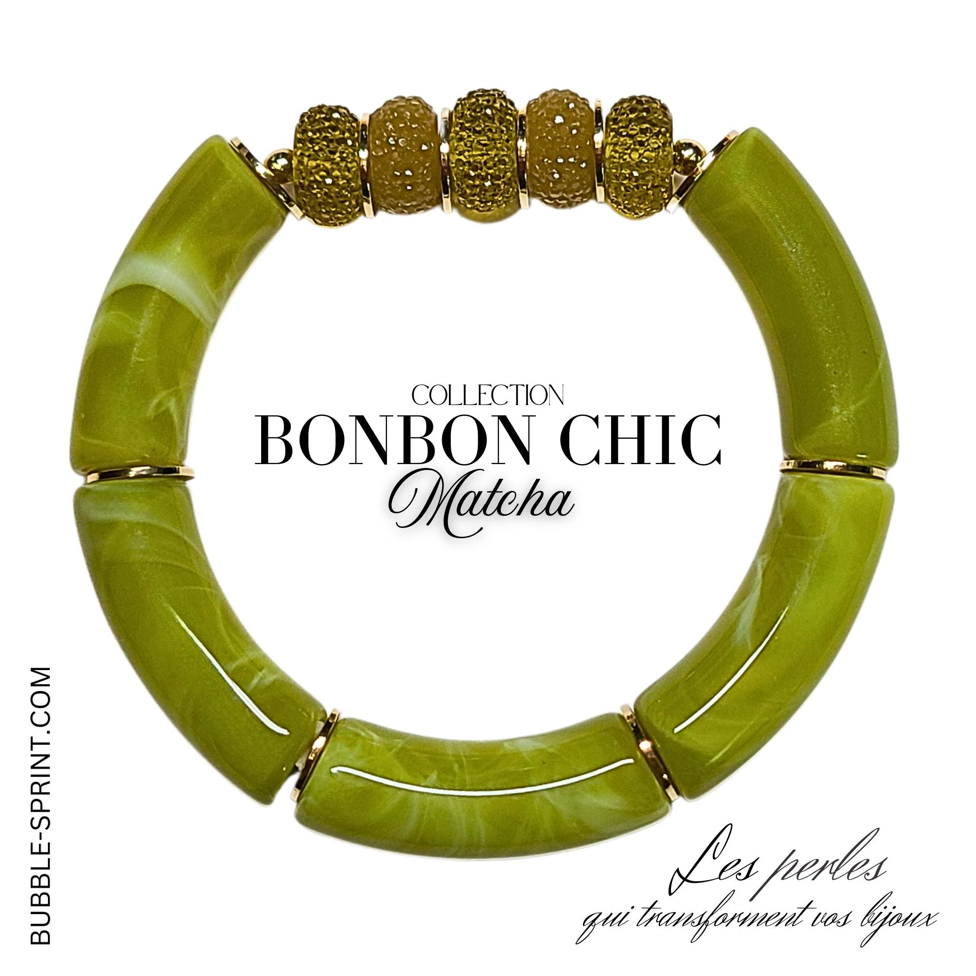 ARTSHOP Bonbon Chic Bracelet Matcha acrylique monté 5,5 cm