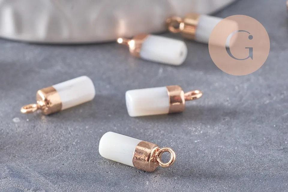 Gingerlily Pendentif colonne nacre blanche doré x2