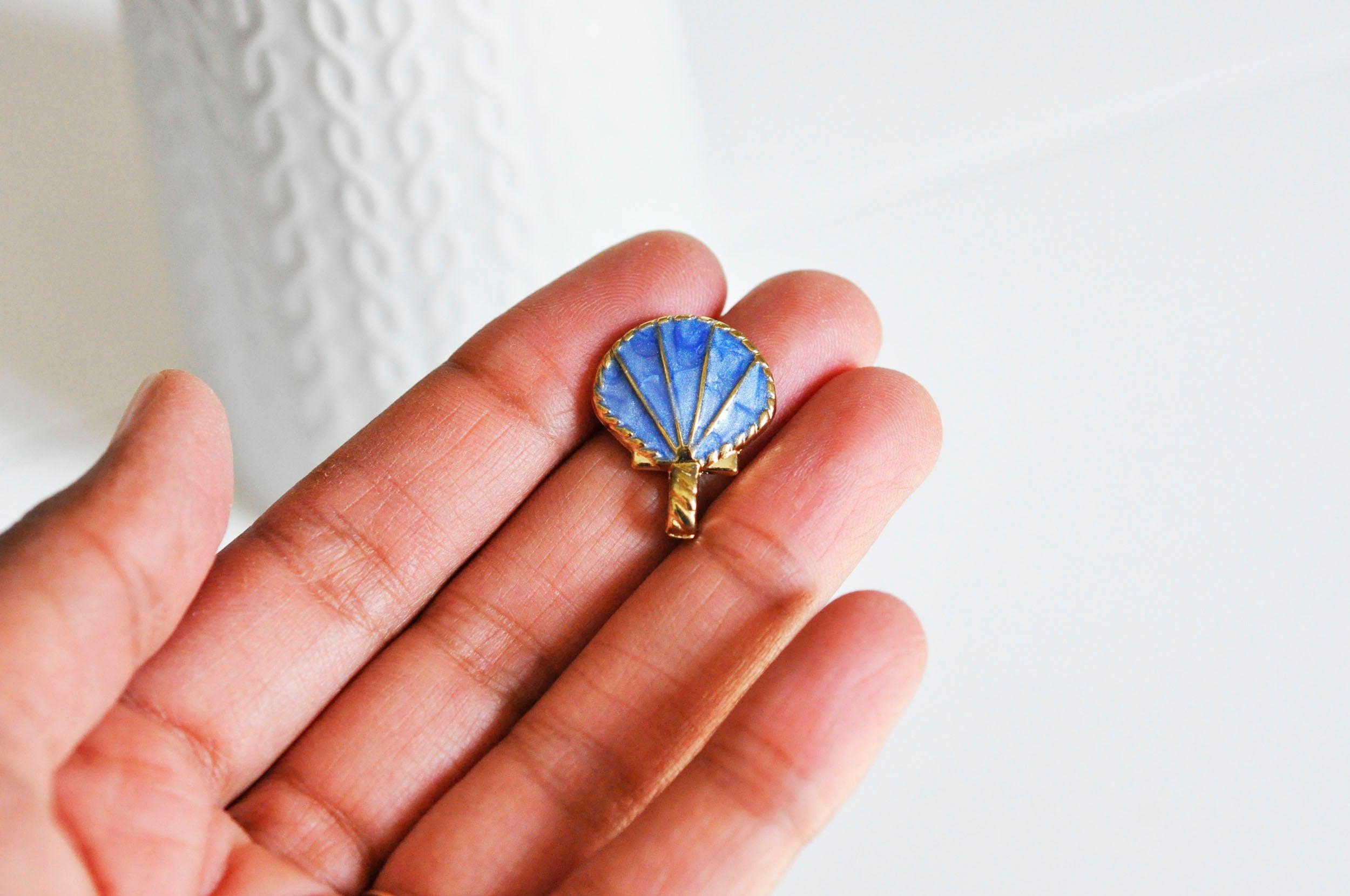 Gingerlily Perles pendentif coquillage bleu doré 24.5mm x2