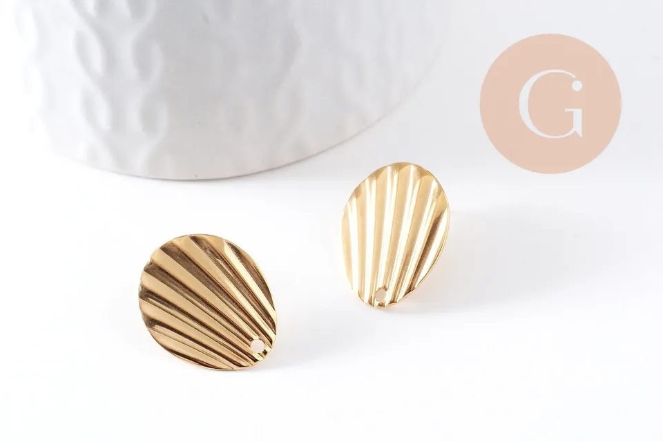 Gingerlily Apprêts clou d'oreille coquillage acier doré 21,5 mm, paire
