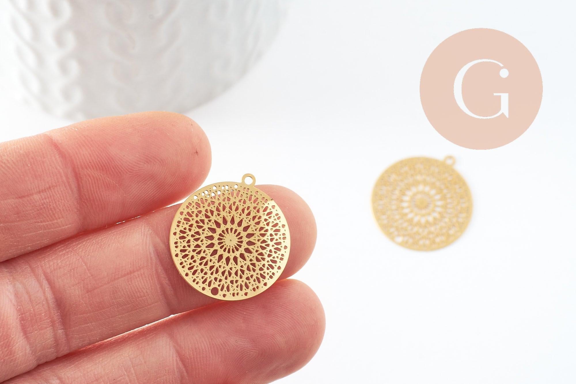 Gingerlily Pendentif Mandala fleur doré 20,5mm x1 acier inox