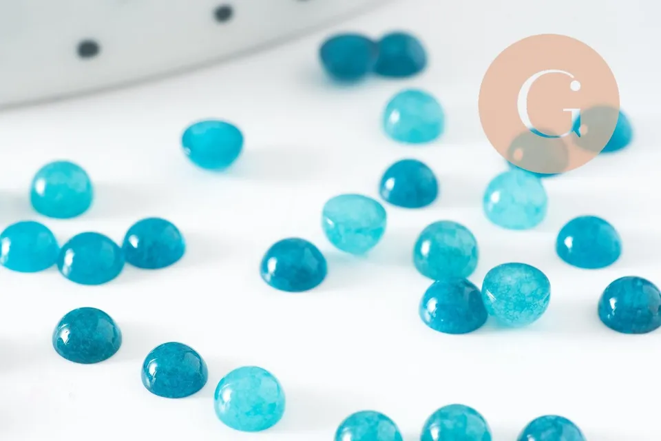 Gingerlily Cabochon rond jade naturel bleu cyan 4mm x1