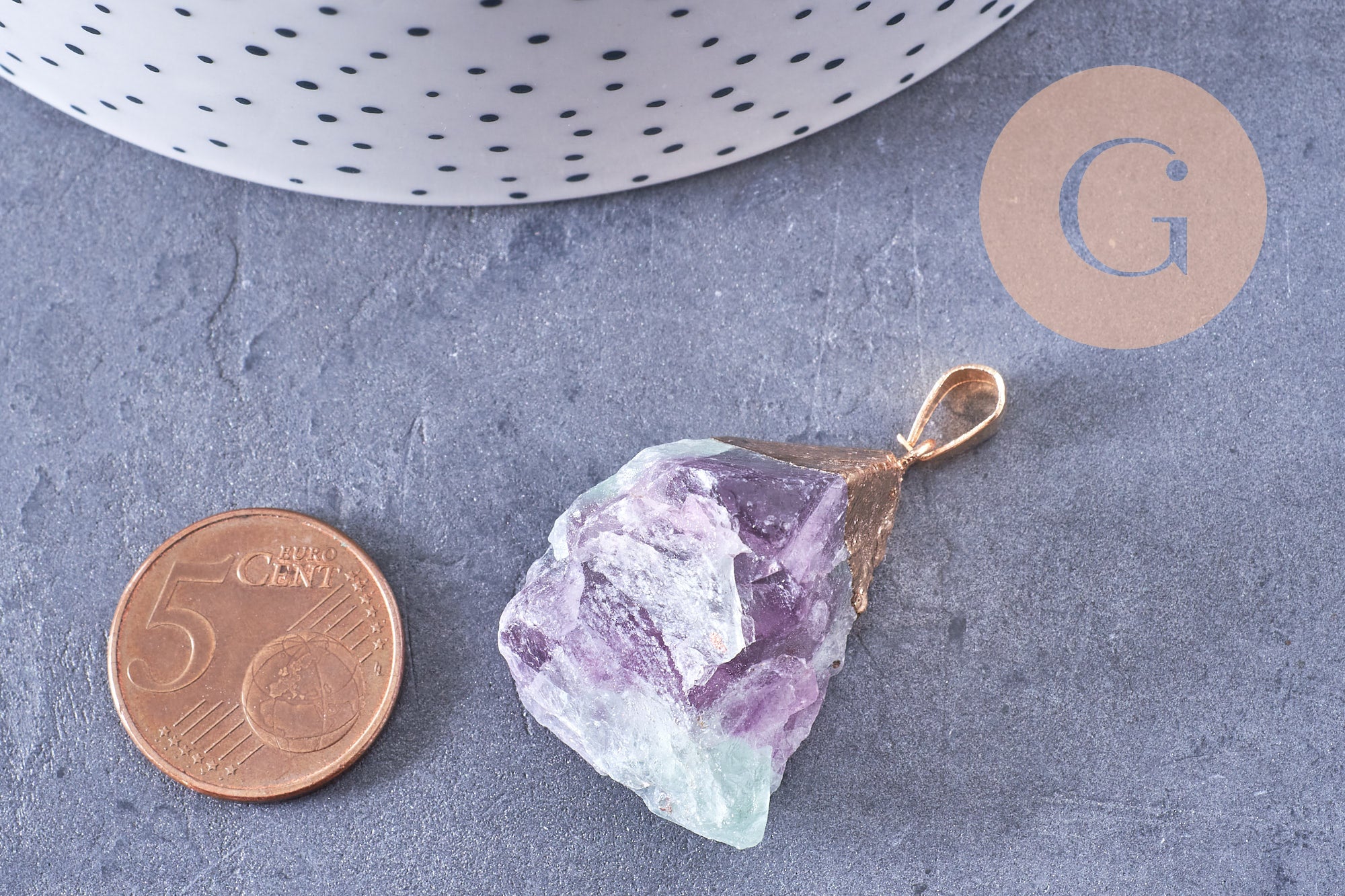 Gingerlily Pendentifs fluorite brute doré 24-25mm x1