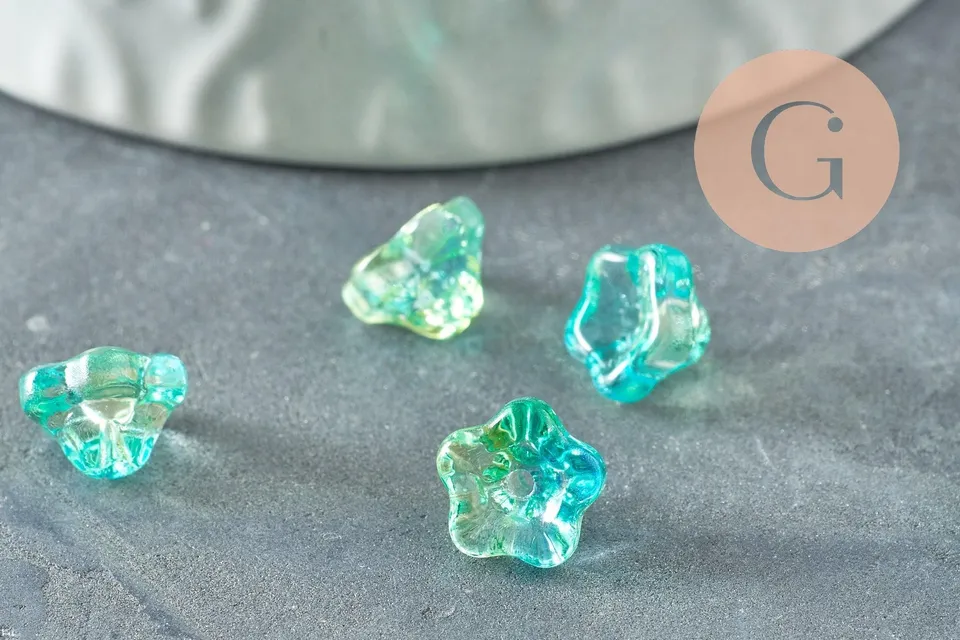 Gingerlily Perles fleur G9836 verre bleu vert 8,5mm x10