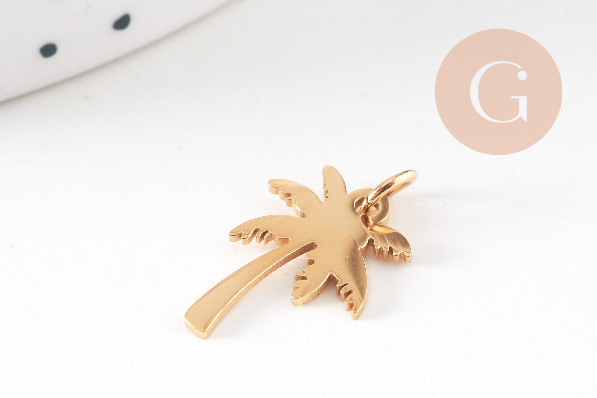 Gingerlily Pendentif palmier acier doré 17mm x1