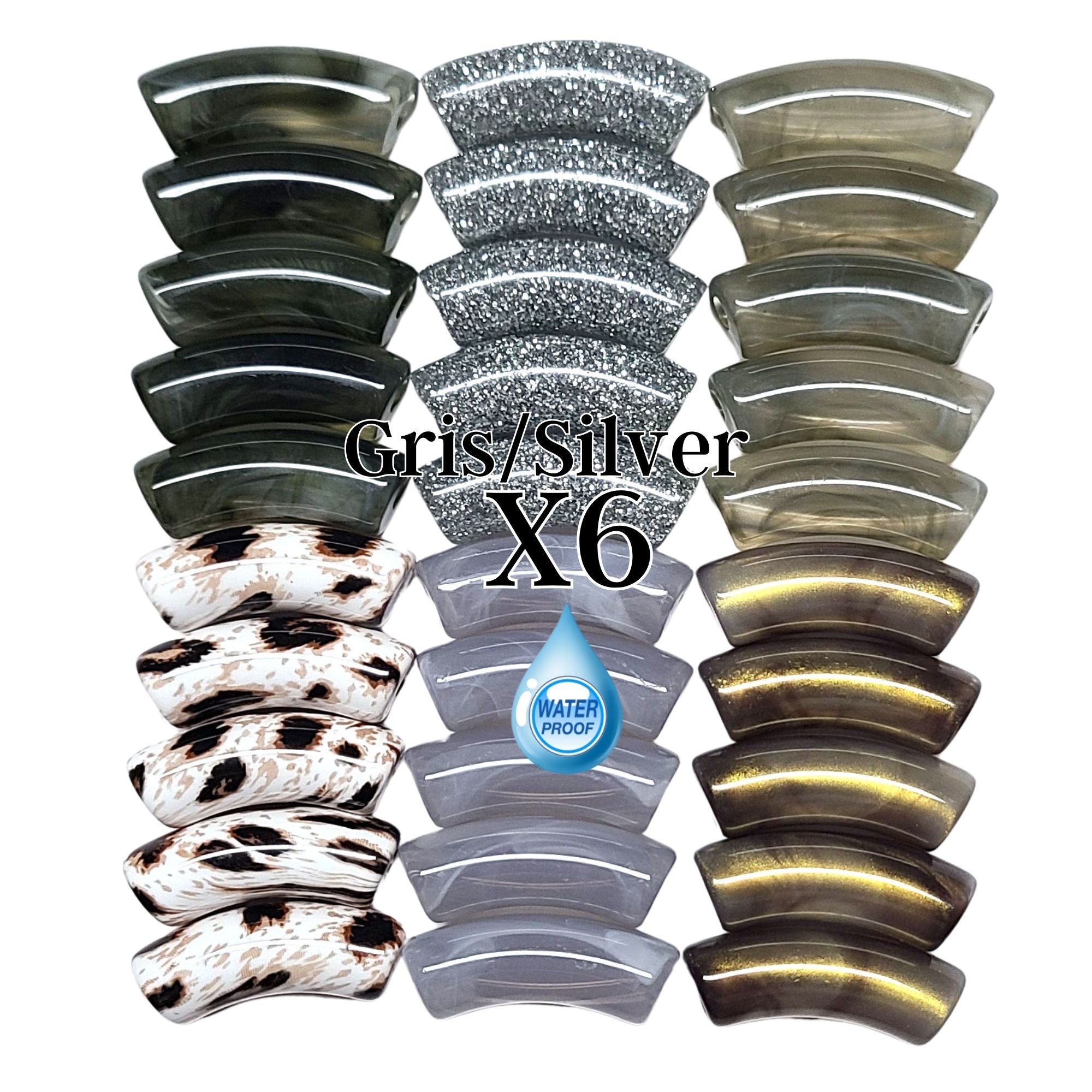 ARTSHOP Camaieux 92 tubes incurvés gris lot 30 perles 12mm