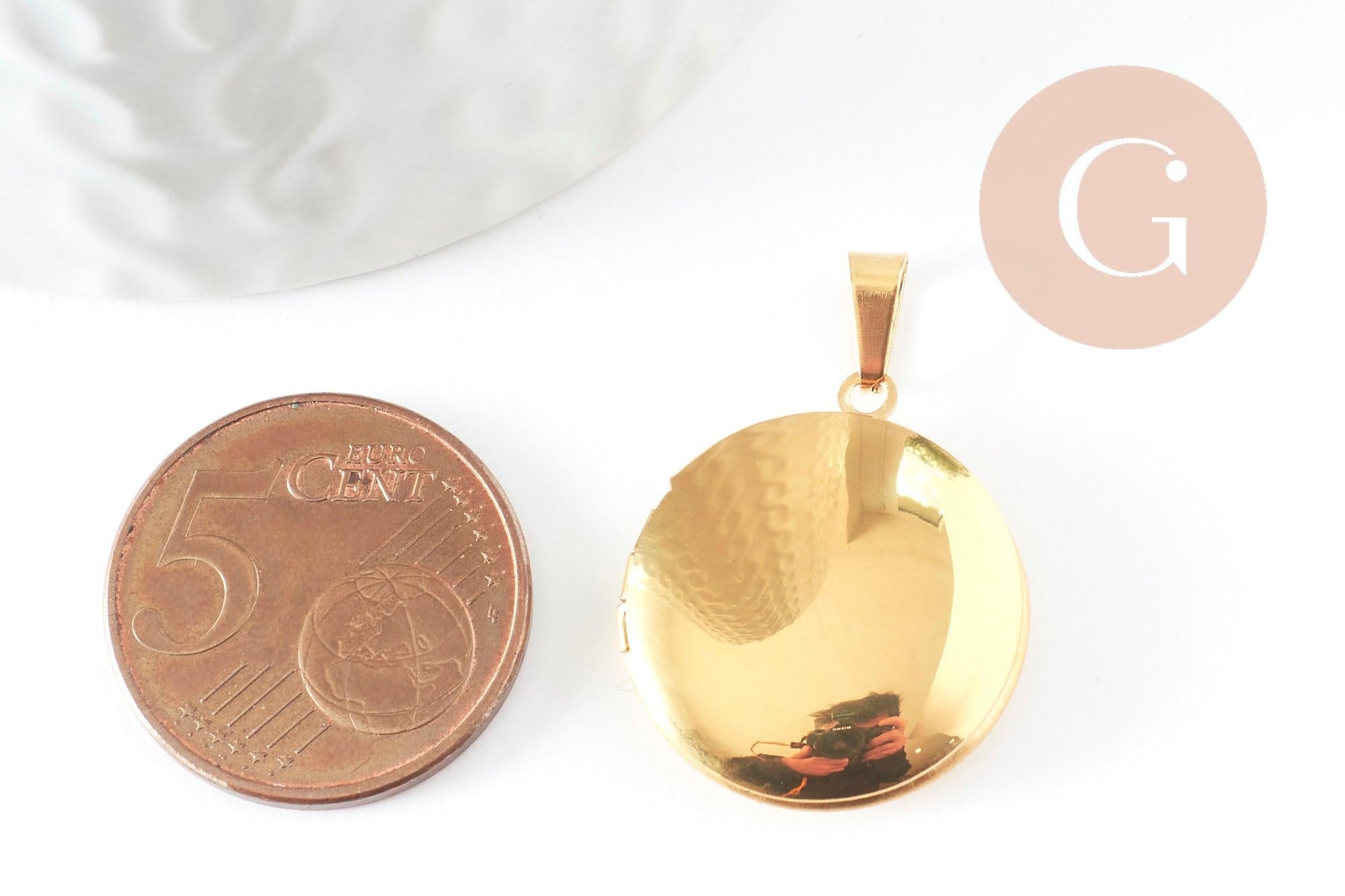 Gingerlily Pendentifs G9461 locket rond acier doré 23mm x1