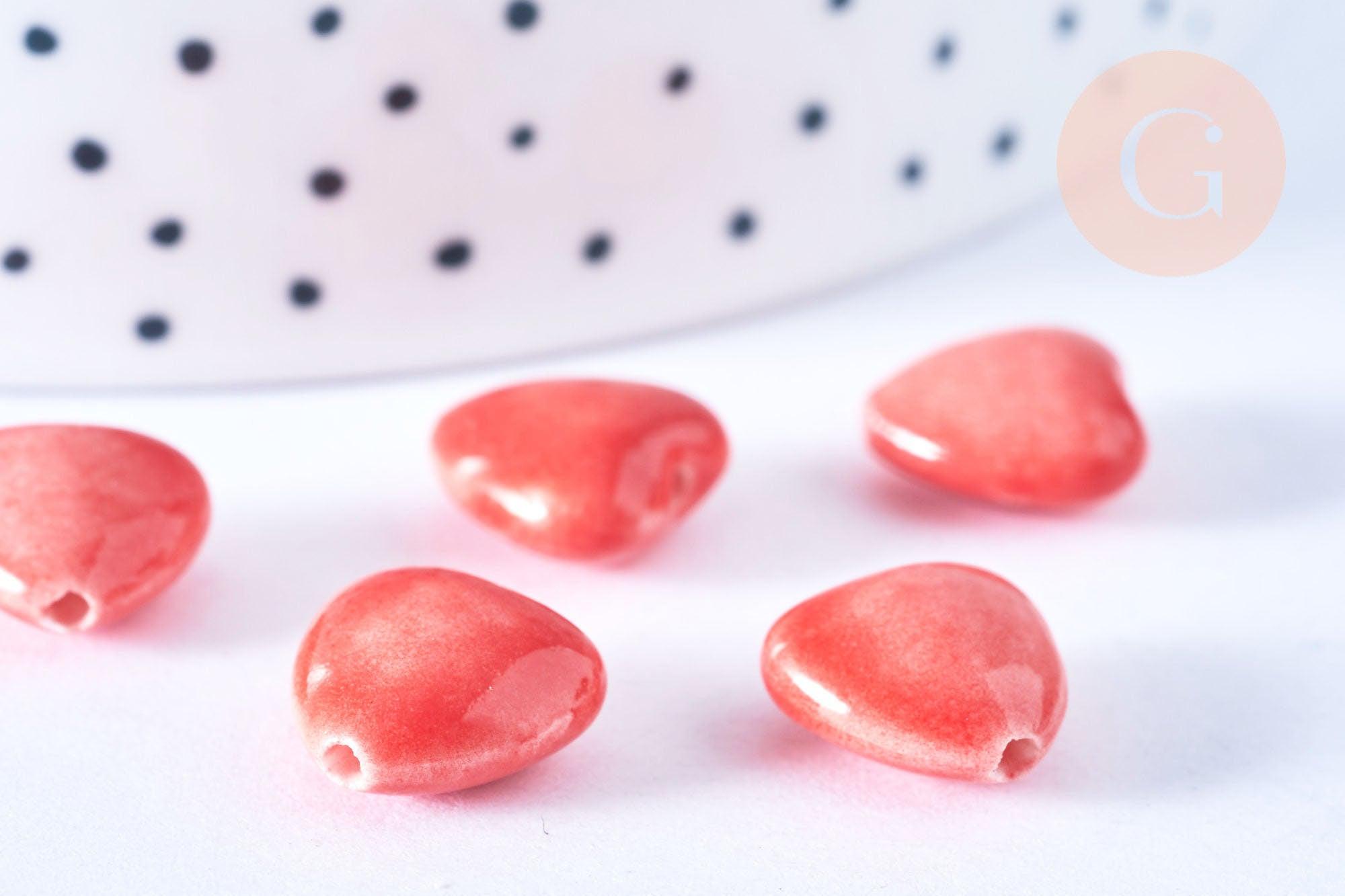 Gingerlily Perles Coeur porcelaine rouge 12mm x5 G3494