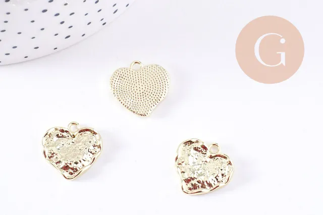 Gingerlily Pendentifs Cœur texturé zamac doré G10698 x5