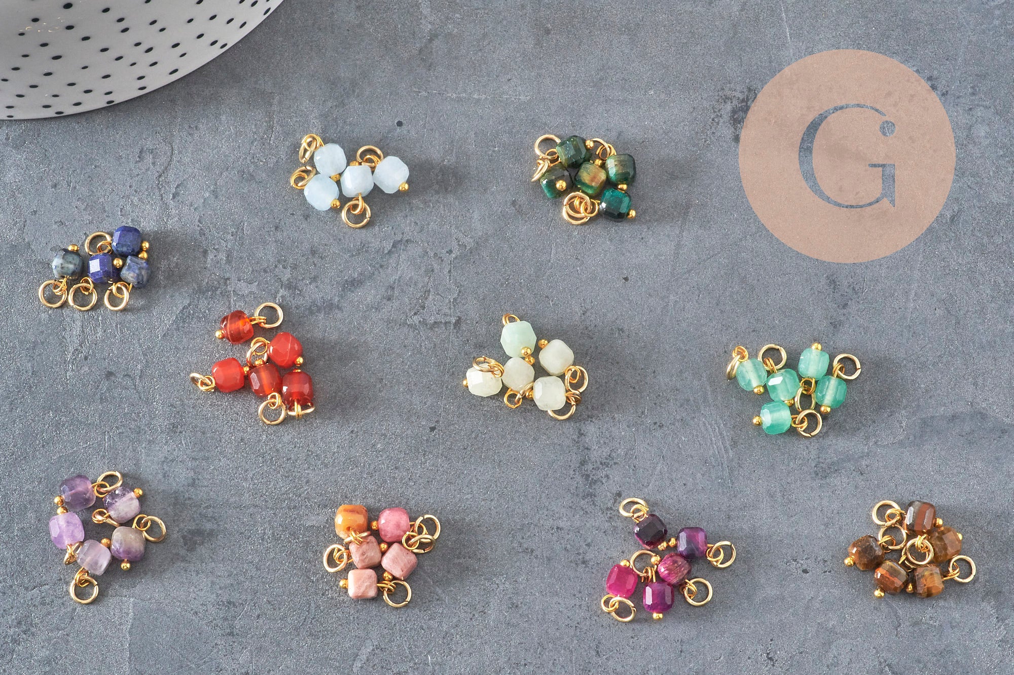Gingerlily Pendentifs G11388 Breloque Cube Pierre Naturelle 10mm x1