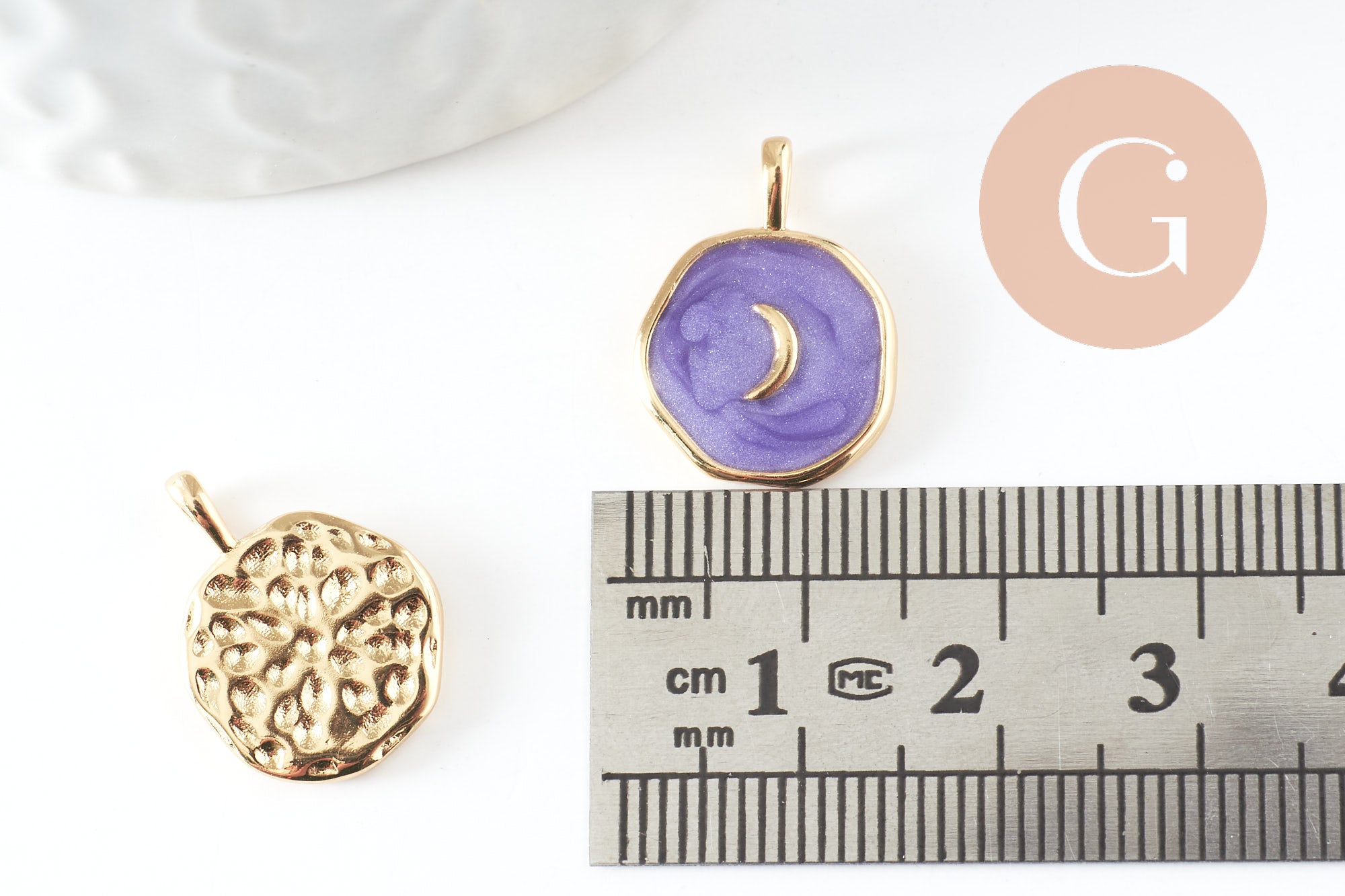 Gingerlily Pendentifs DIY G4272 médaille lune violet émail 18mm x1