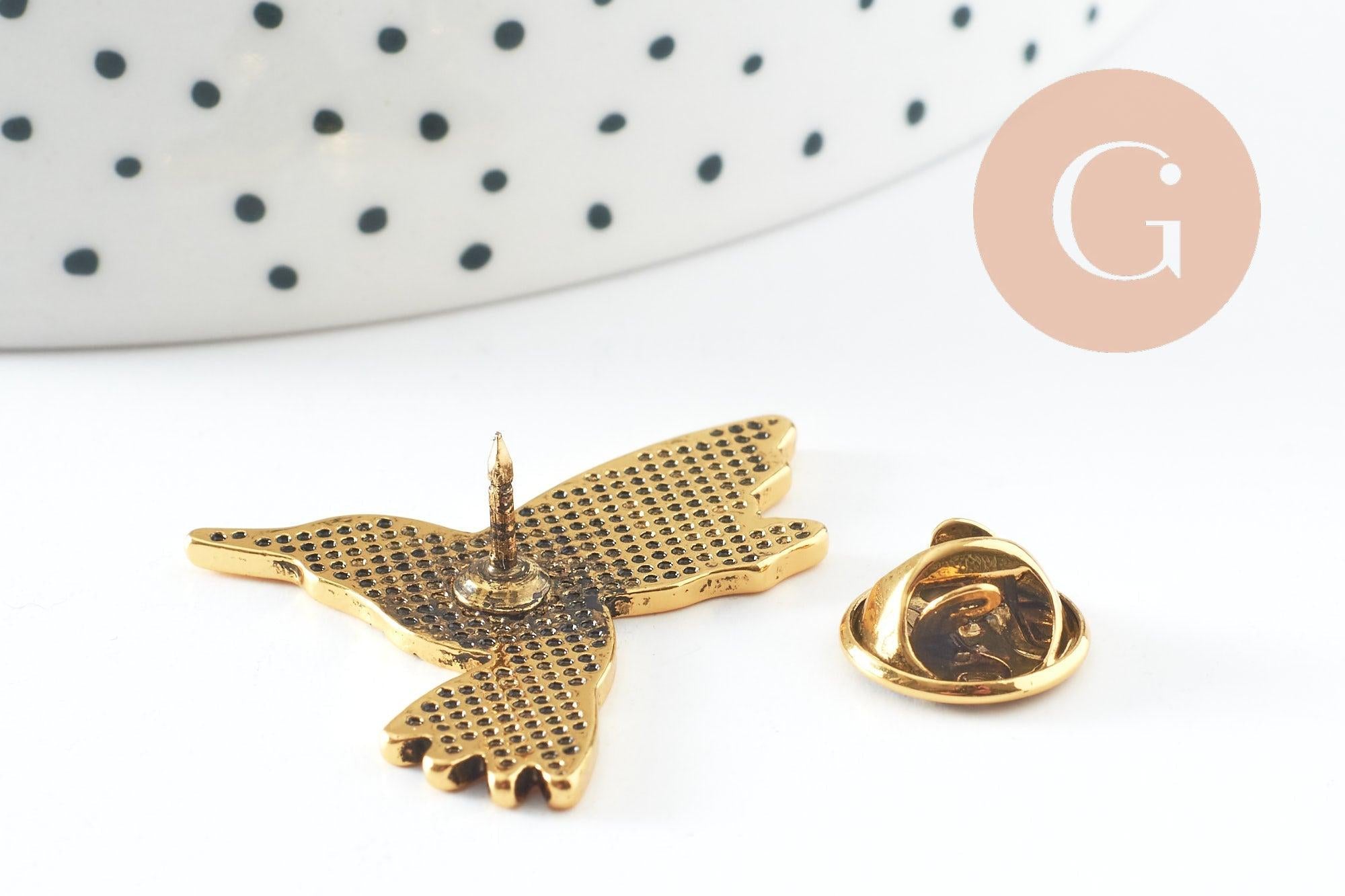 Gingerlily Broches colibri broche acier doré 30mm x1