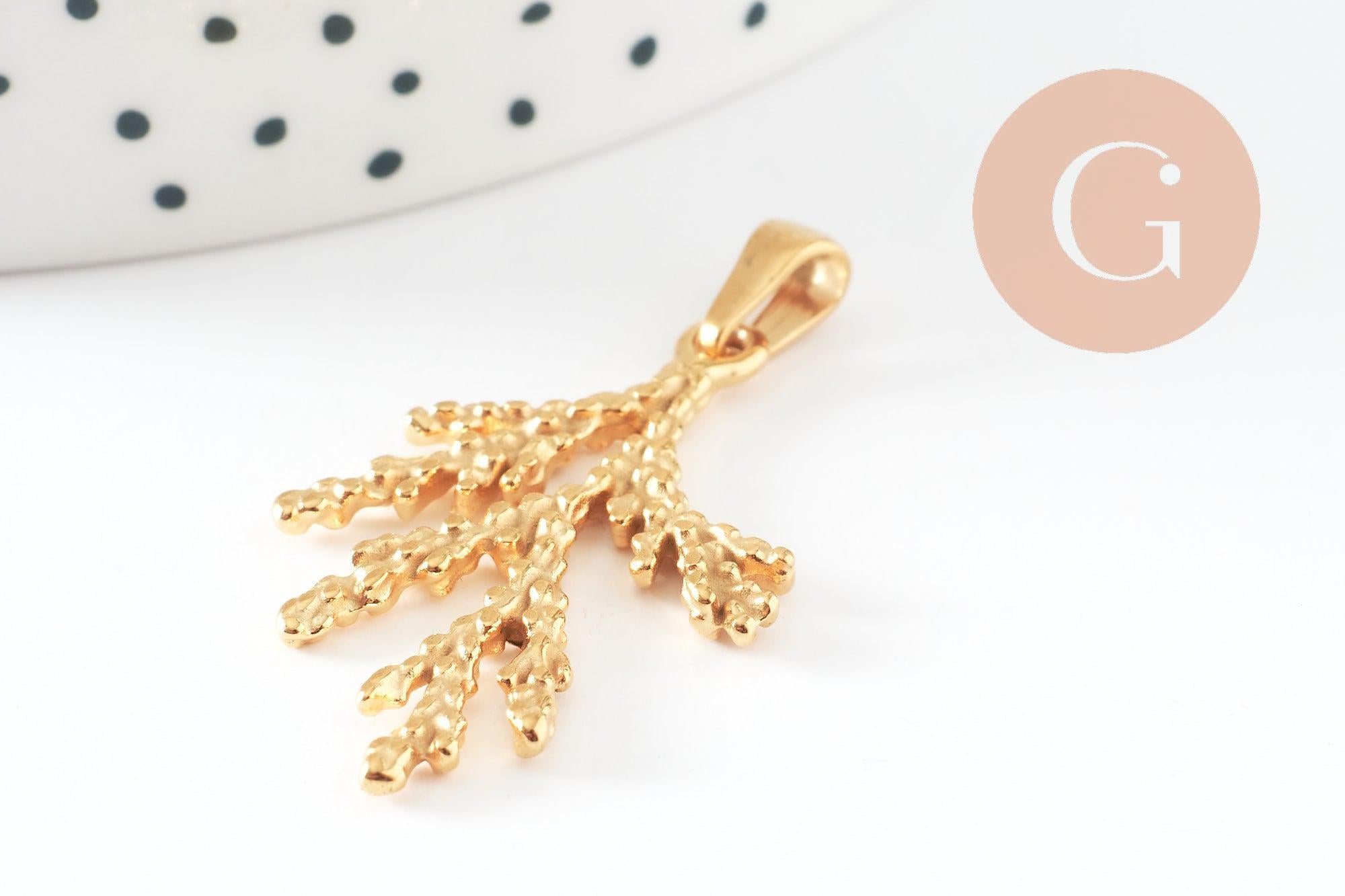 Gingerlily G9671 pendentif corail acier doré 34mm x1