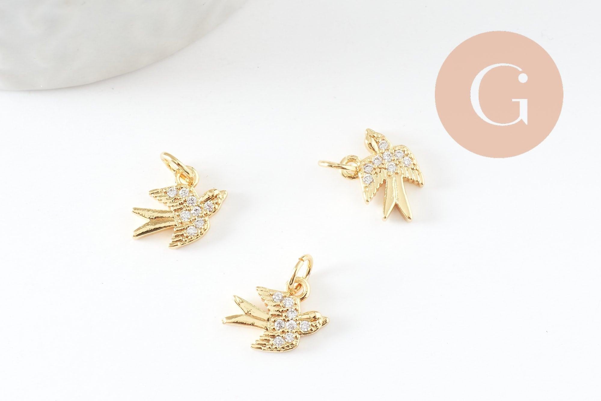 Gingerlily Hirondelle pendentif laiton doré zirconias 12mm