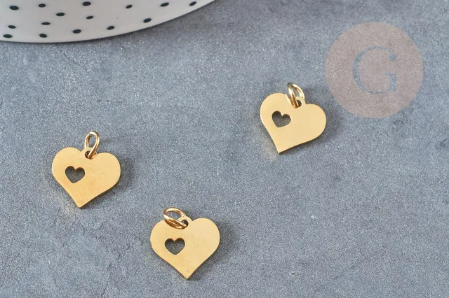 Gingerlily Perles G2993 pendentif cœur acier doré 12mm