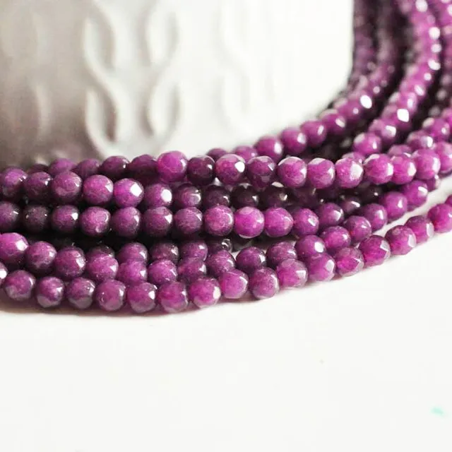 Gingerlily Perles pierre naturelle fil jade violet facetté 4 mm