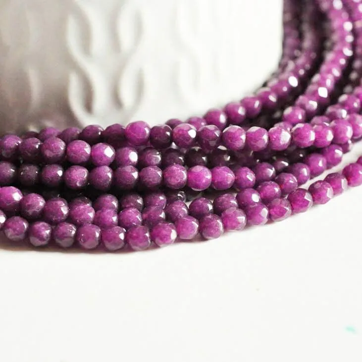 Gingerlily Perles pierre naturelle fil jade violet facetté 4 mm