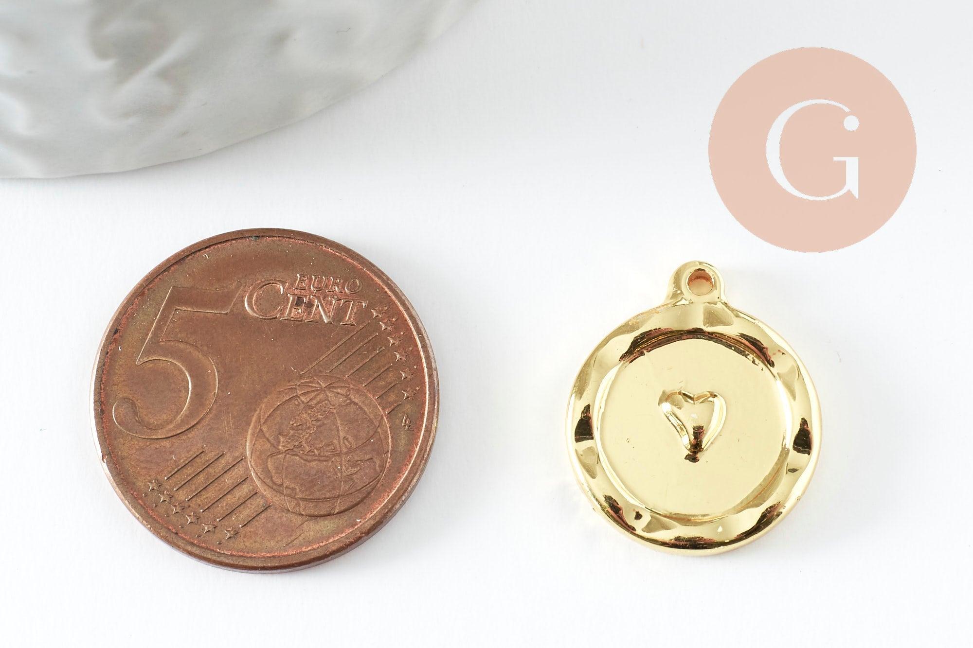 Gingerlily Pendentif médaille cœur acier doré 18 mm x1