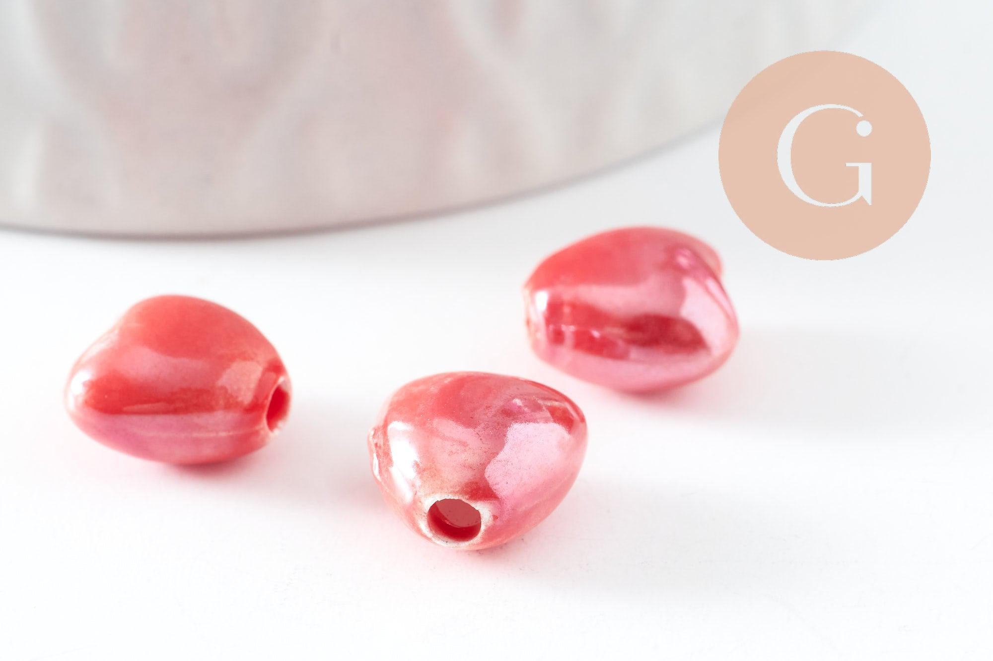 Gingerlily Perle coeur G9773 porcelaine rouge irisé 12mm x5
