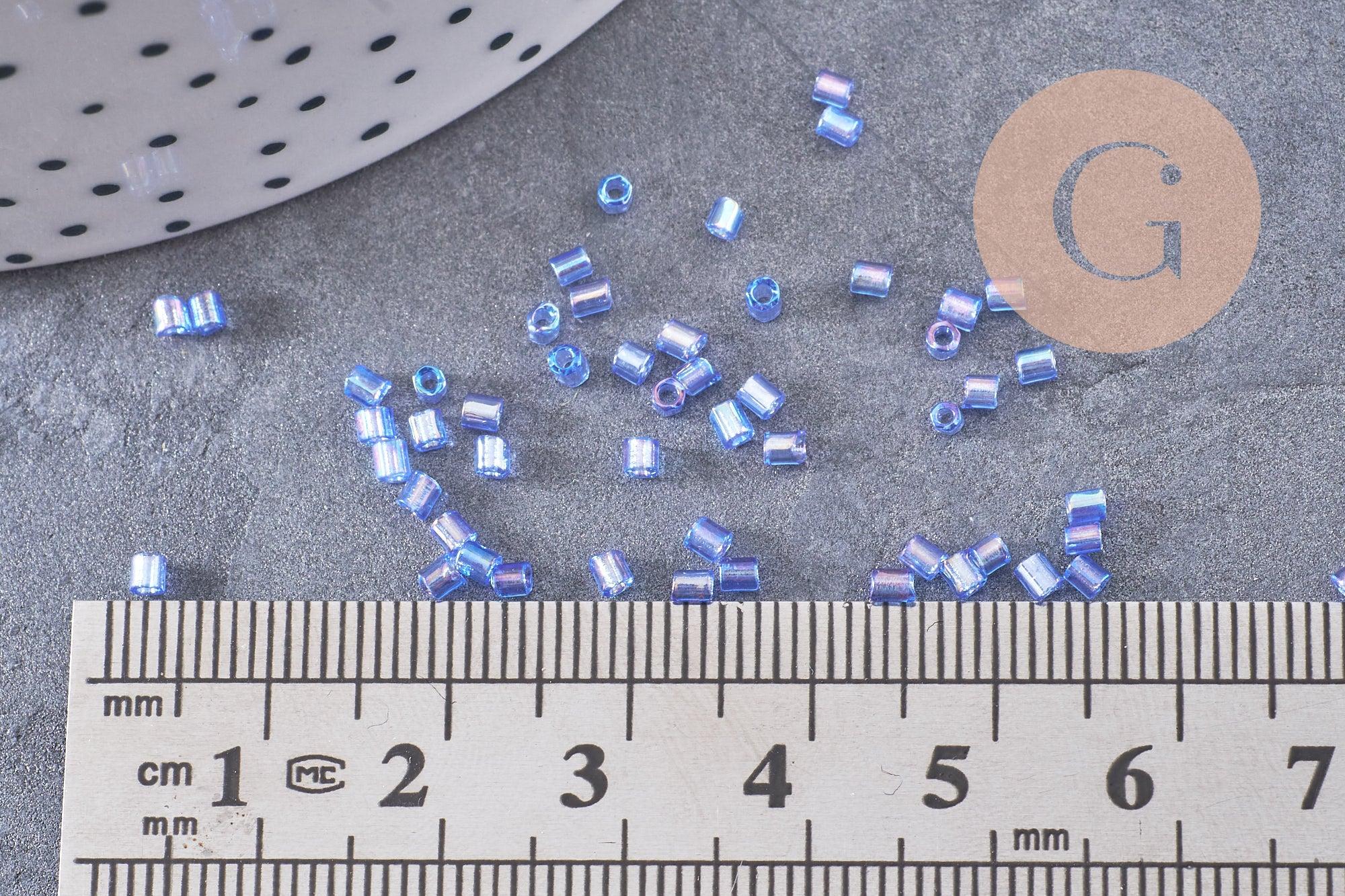 Gingerlily Perles DIY Rocaille tube bleu irisé 2.5mm 10g G10396