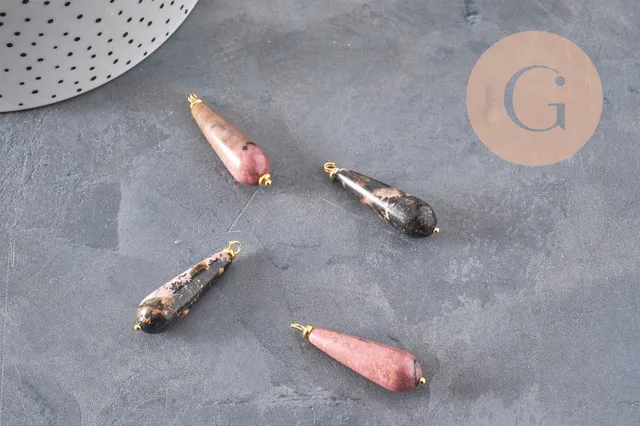 Gingerlily Pendentif goutte G11122 rhodonite rose 38mm x1