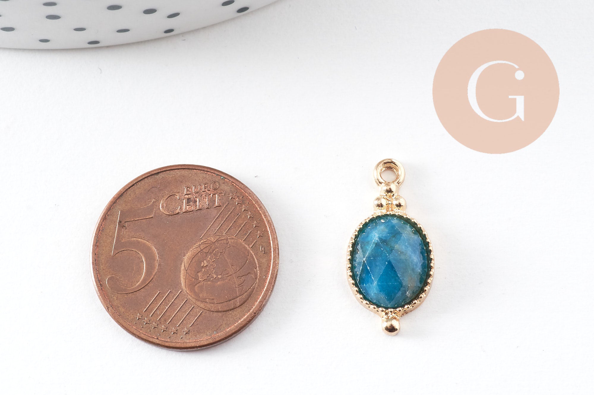 Gingerlily pendentif ovale apatite bleue 20,5mm x1 doré
