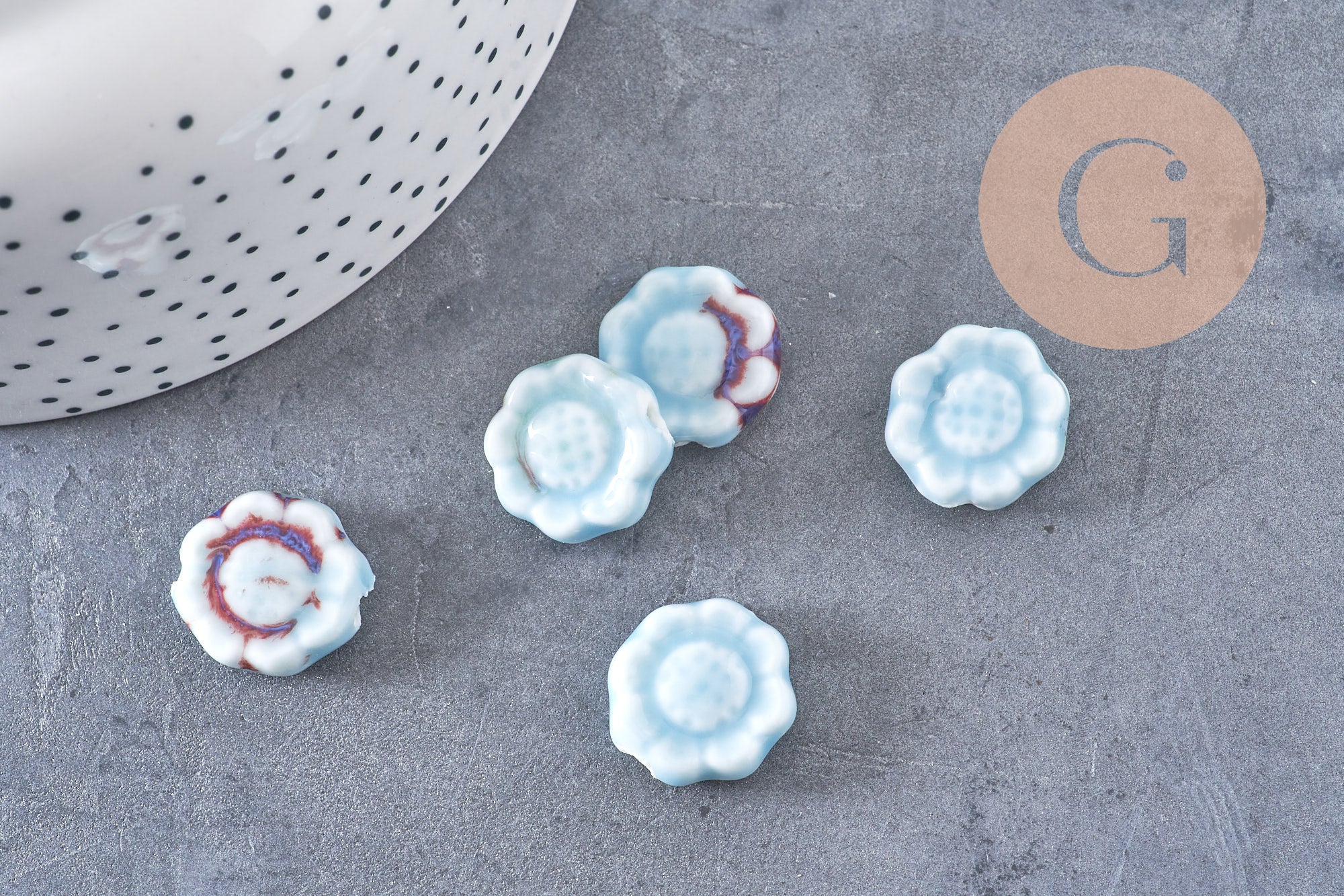 Gingerlily Fleur G10810 perle porcelaine bleu clair 17mm x5