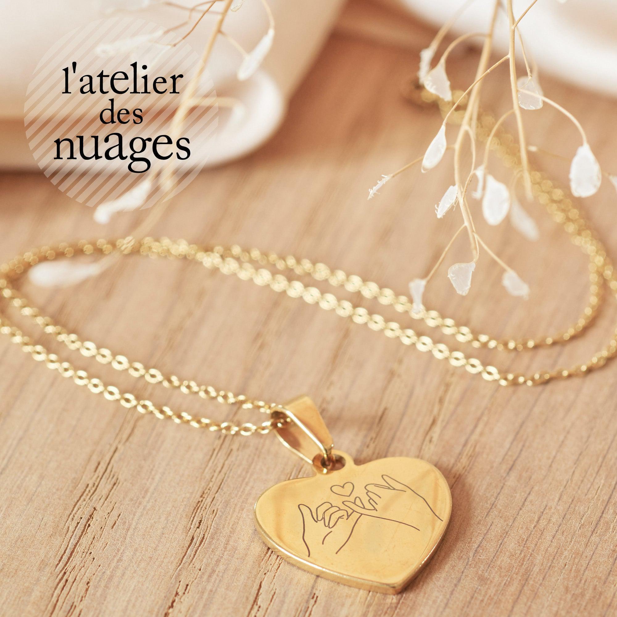 Gingerlily Collier personnalisé coeur ADN12 acier or 45cm gravé