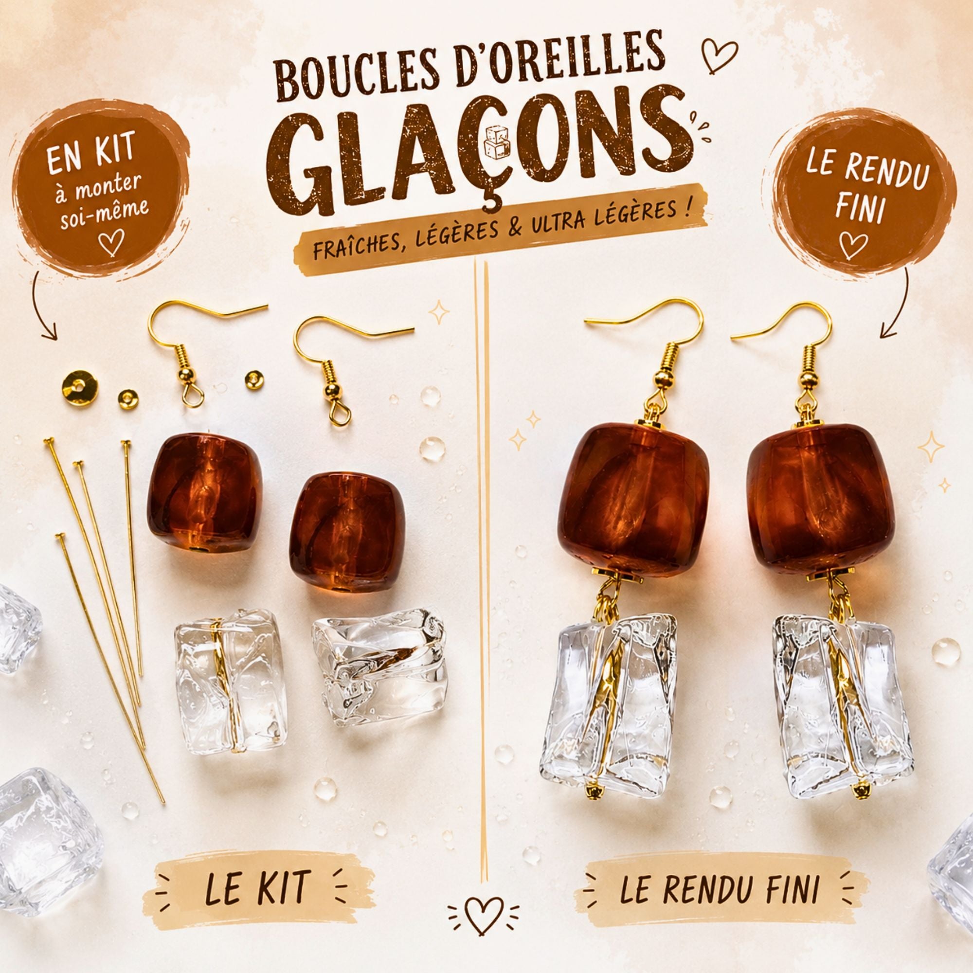 ARTSHOP Glaçons boucles d'oreilles kit rose ancien
