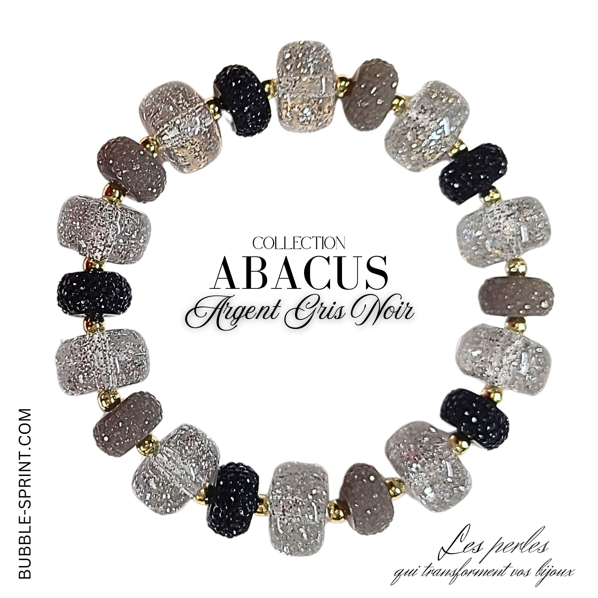 ARTSHOP Abacus bracelet monté argent gris noir 5cm