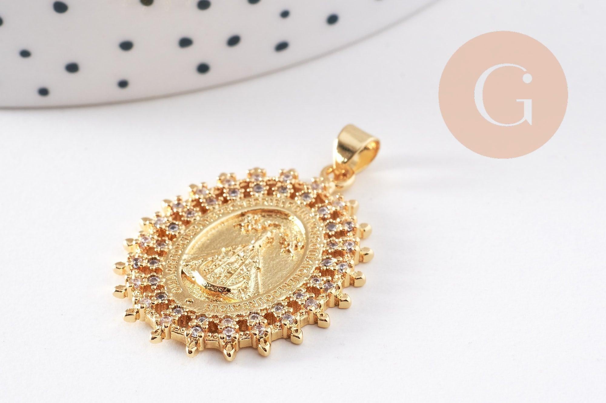 Gingerlily Pendentif médaille Vierge Aparecida laiton doré 31,5mm