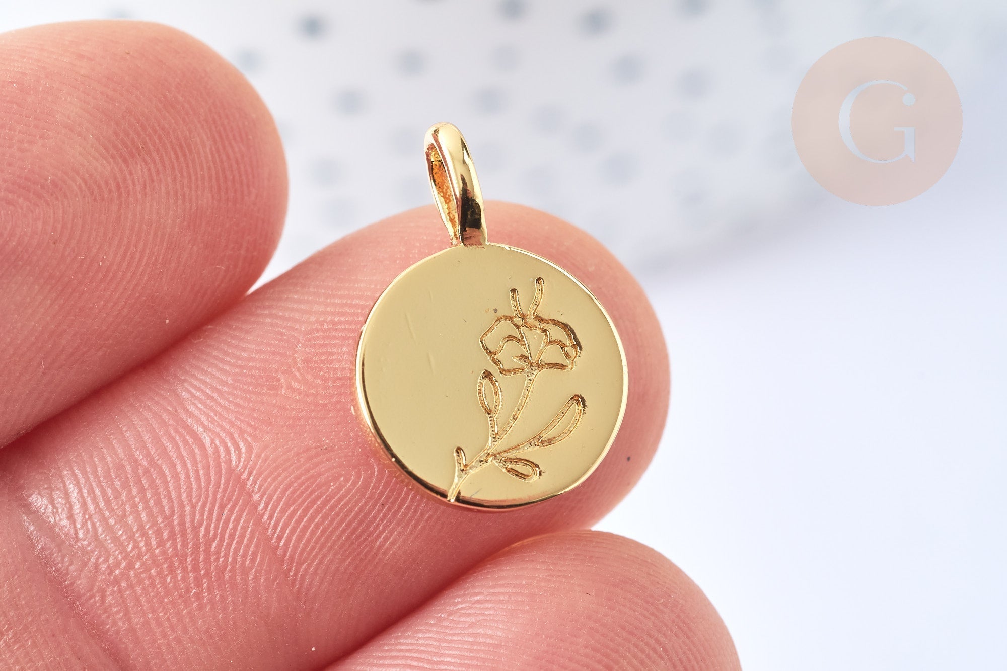 Gingerlily Pendentifs médaille ronde fleur laiton doré 17,5mm x1