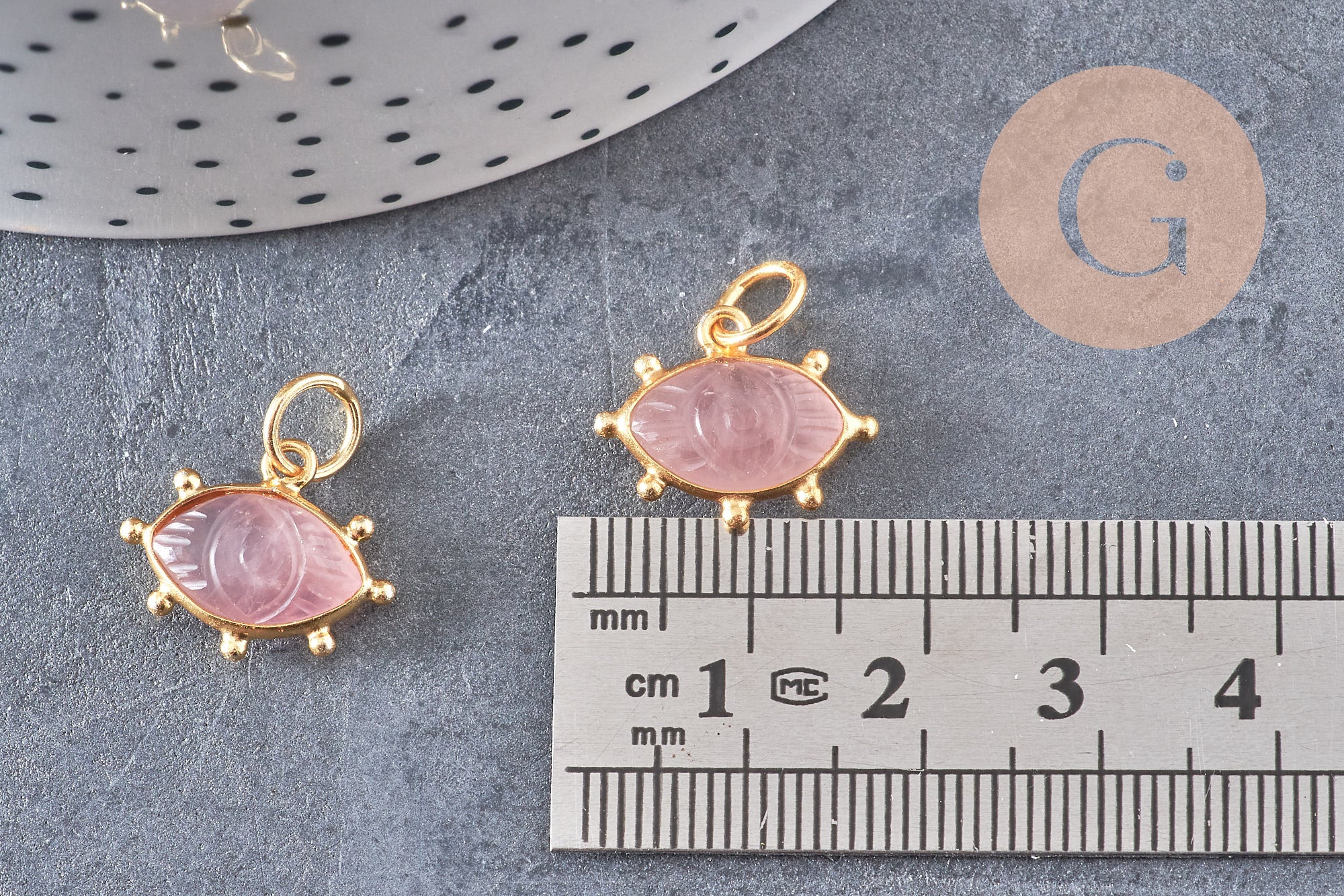 Gingerlily Pendentifs oeil quartz rose argent 925 doré 18K 15mm
