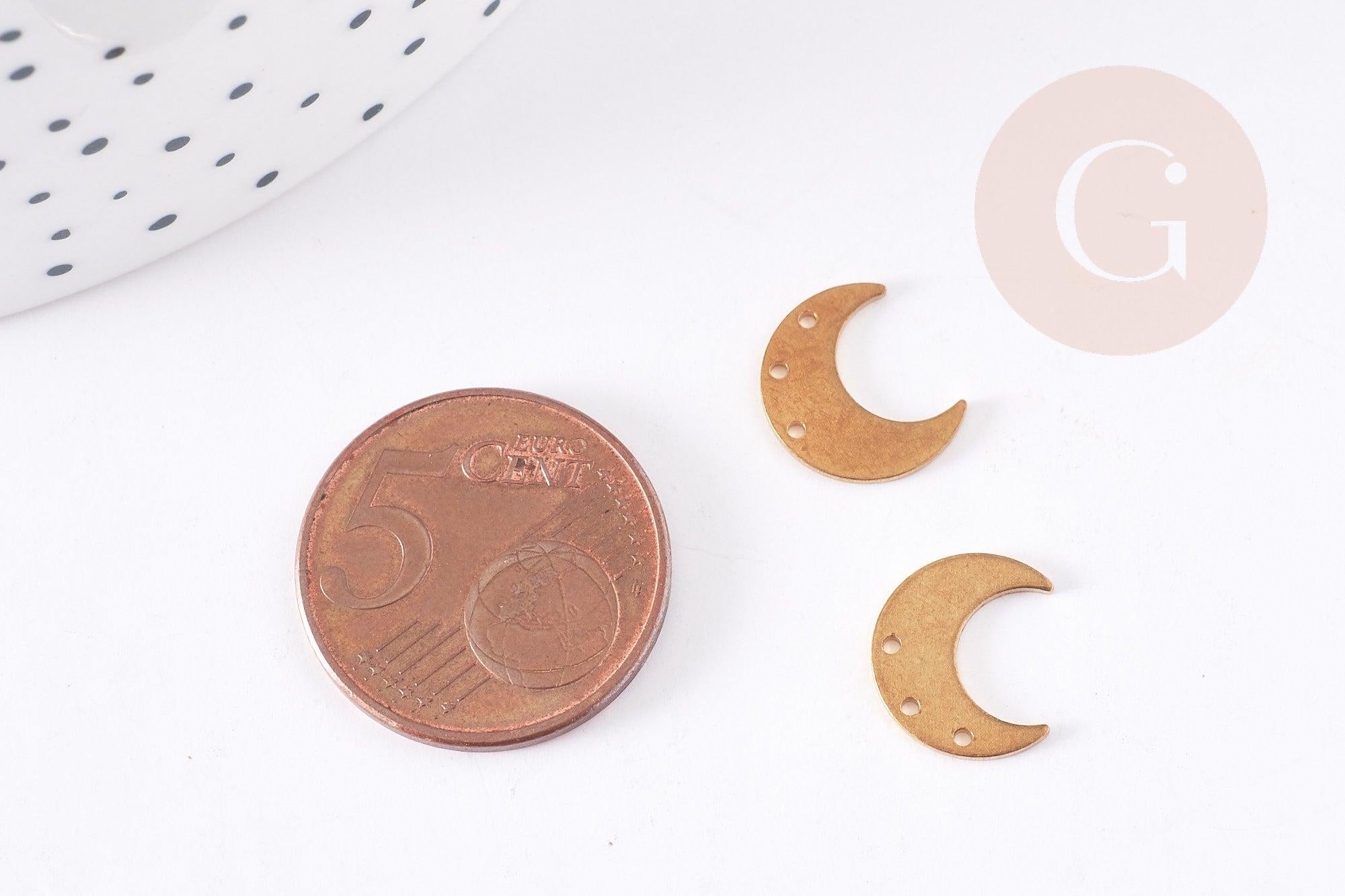 Gingerlily Pendentifs breloque lune 3 trous laiton brut 12mm x5