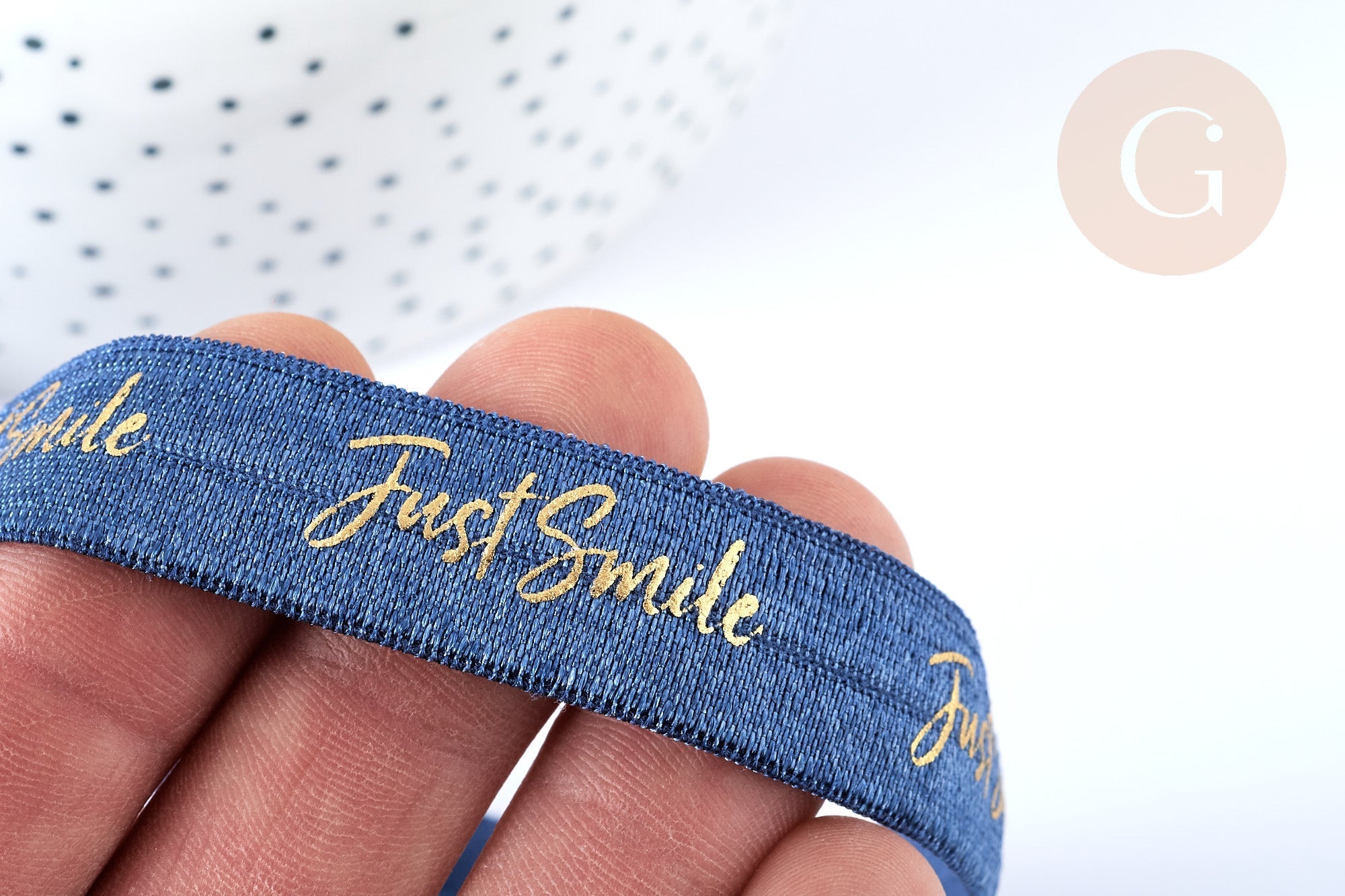 Gingerlily Cordons Ruban élastique JUST SMILE 16mm bleu 1m
