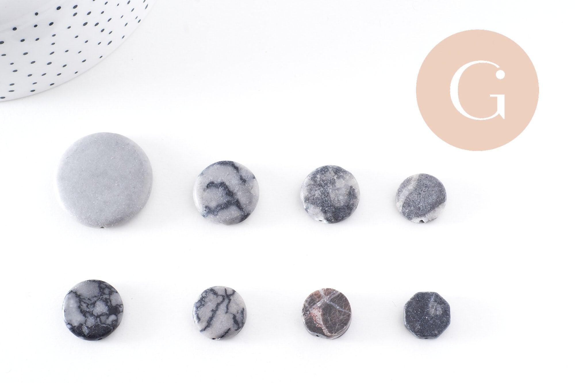 Gingerlily perles disque jaspe gris marbré x5 G10147