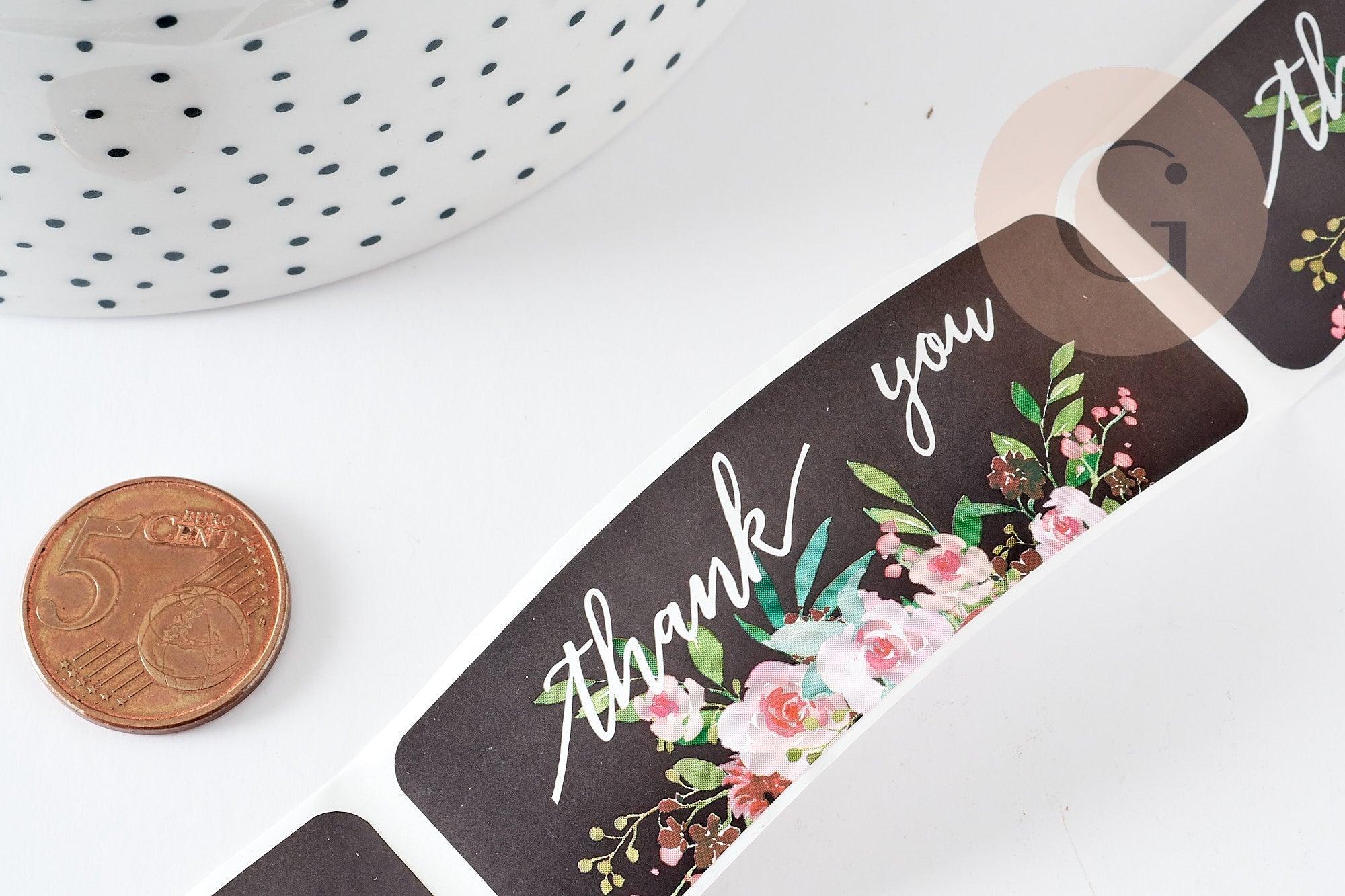 Gingerlily Perles G6135 stickers merci fleurs noirs 75mm x120