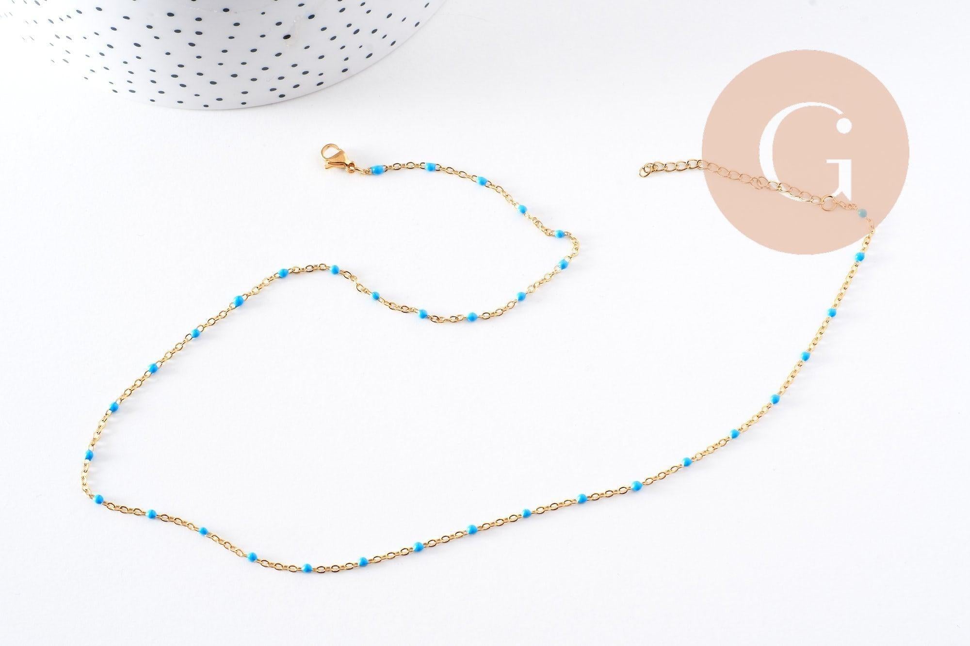 Gingerlily G10197 collier acier doré résine turquoise 50 cm