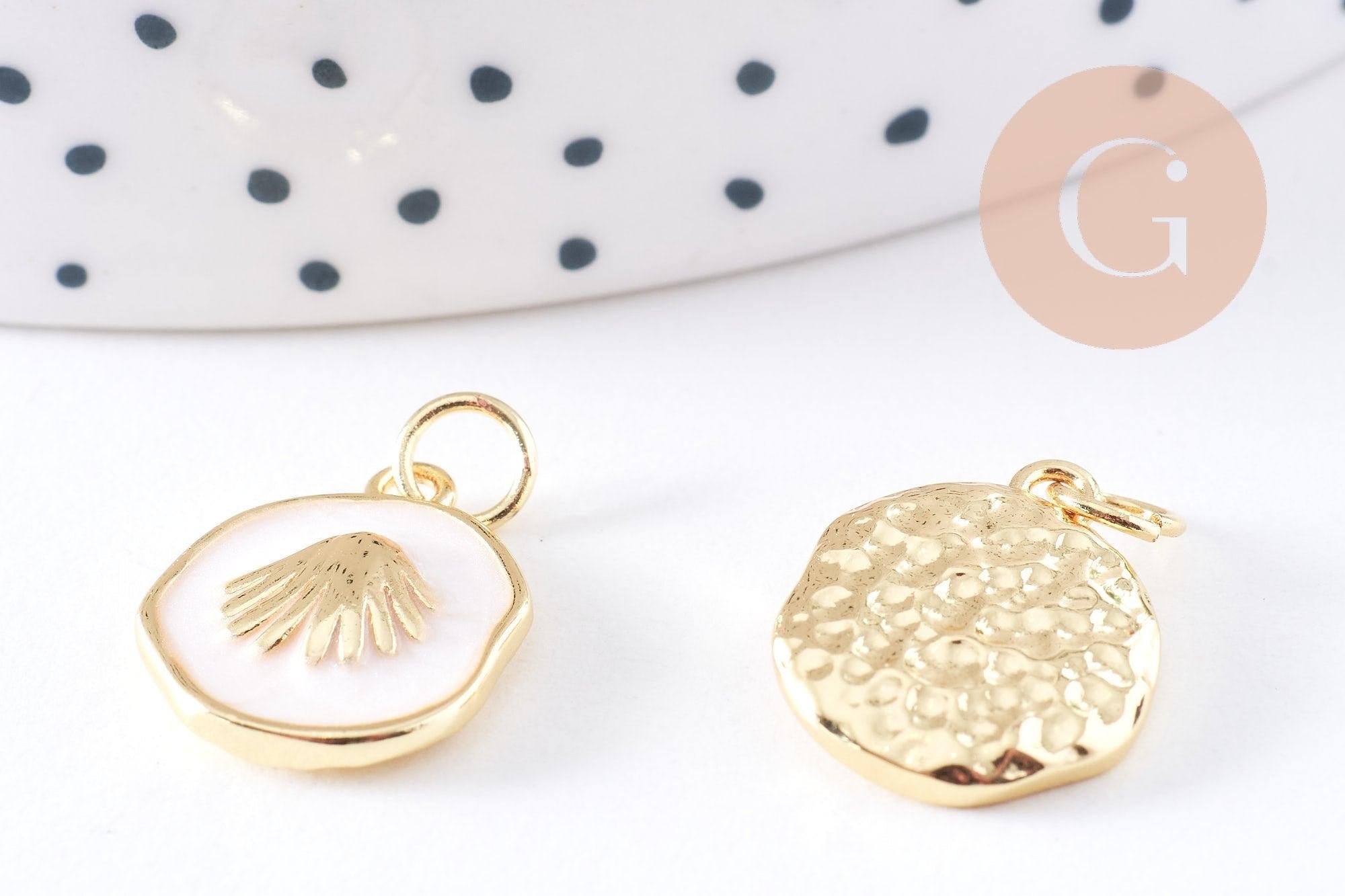 Gingerlily Pendentif médaille coquillage émail blanc 15.5mm