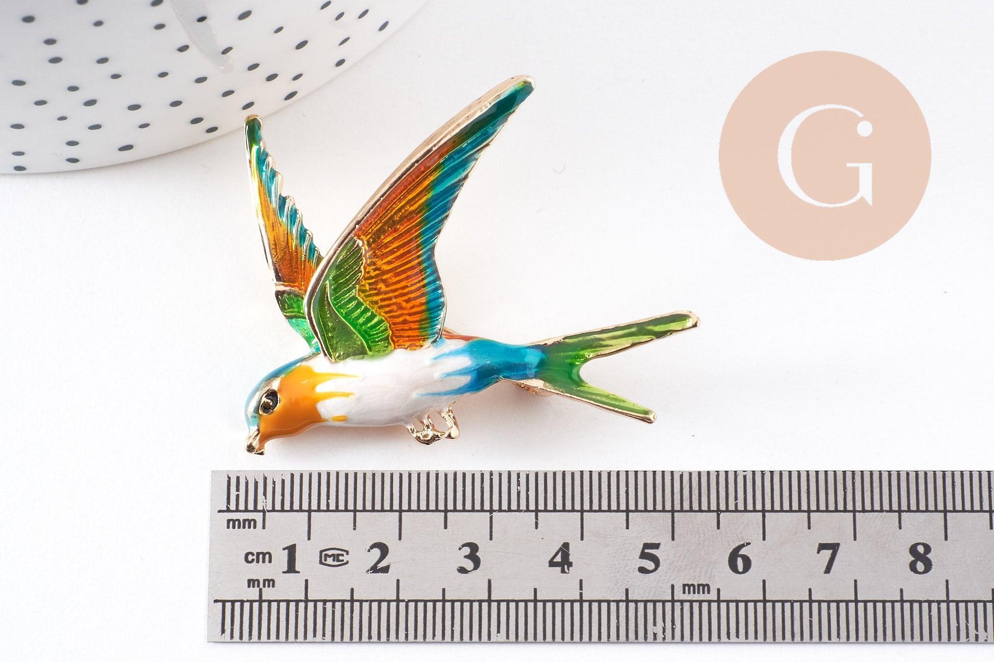 Gingerlily G10163 broche oiseau dorée émail 52mm