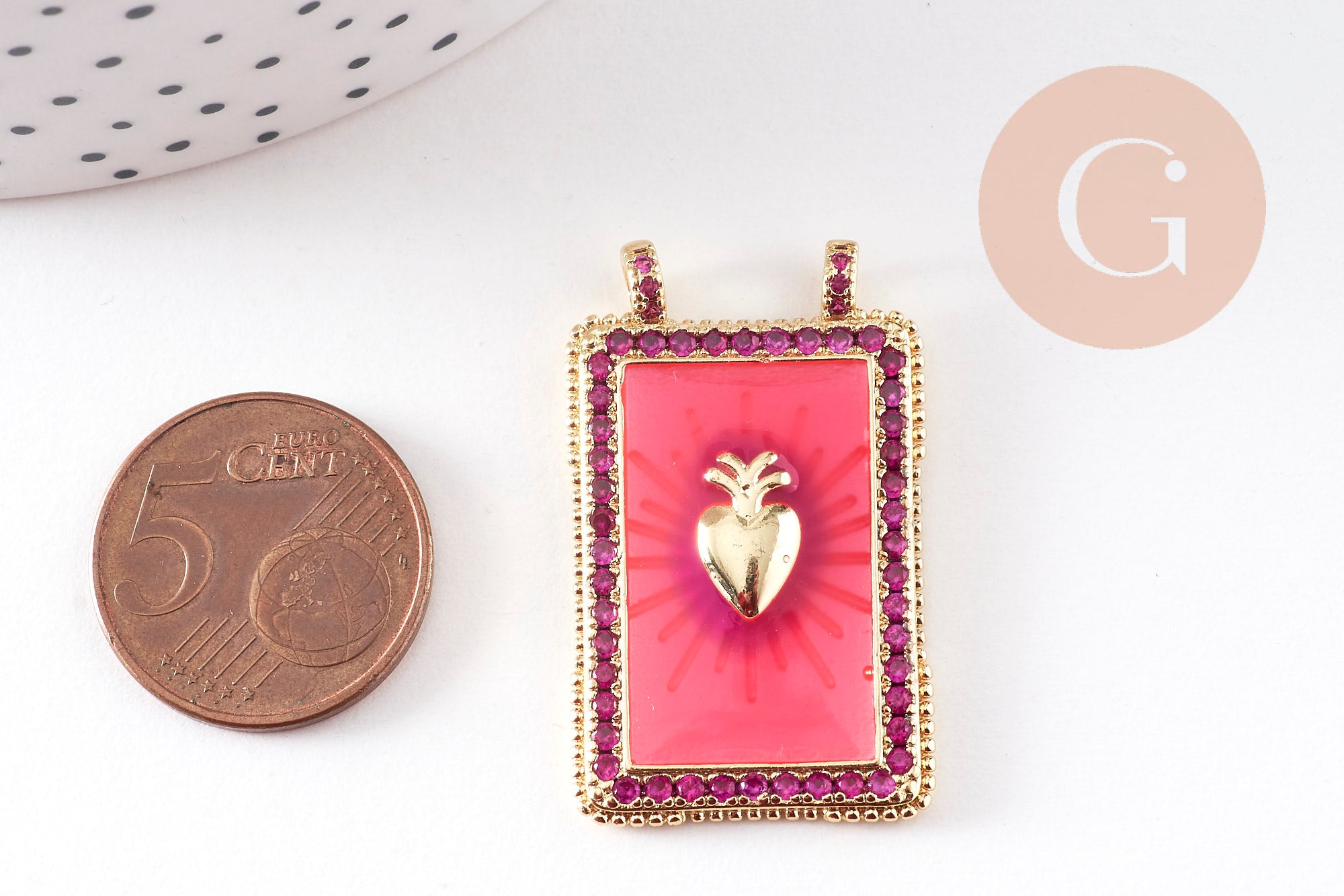 Gingerlily Perles G10941 pendentif cœur sacré rose 36 mm