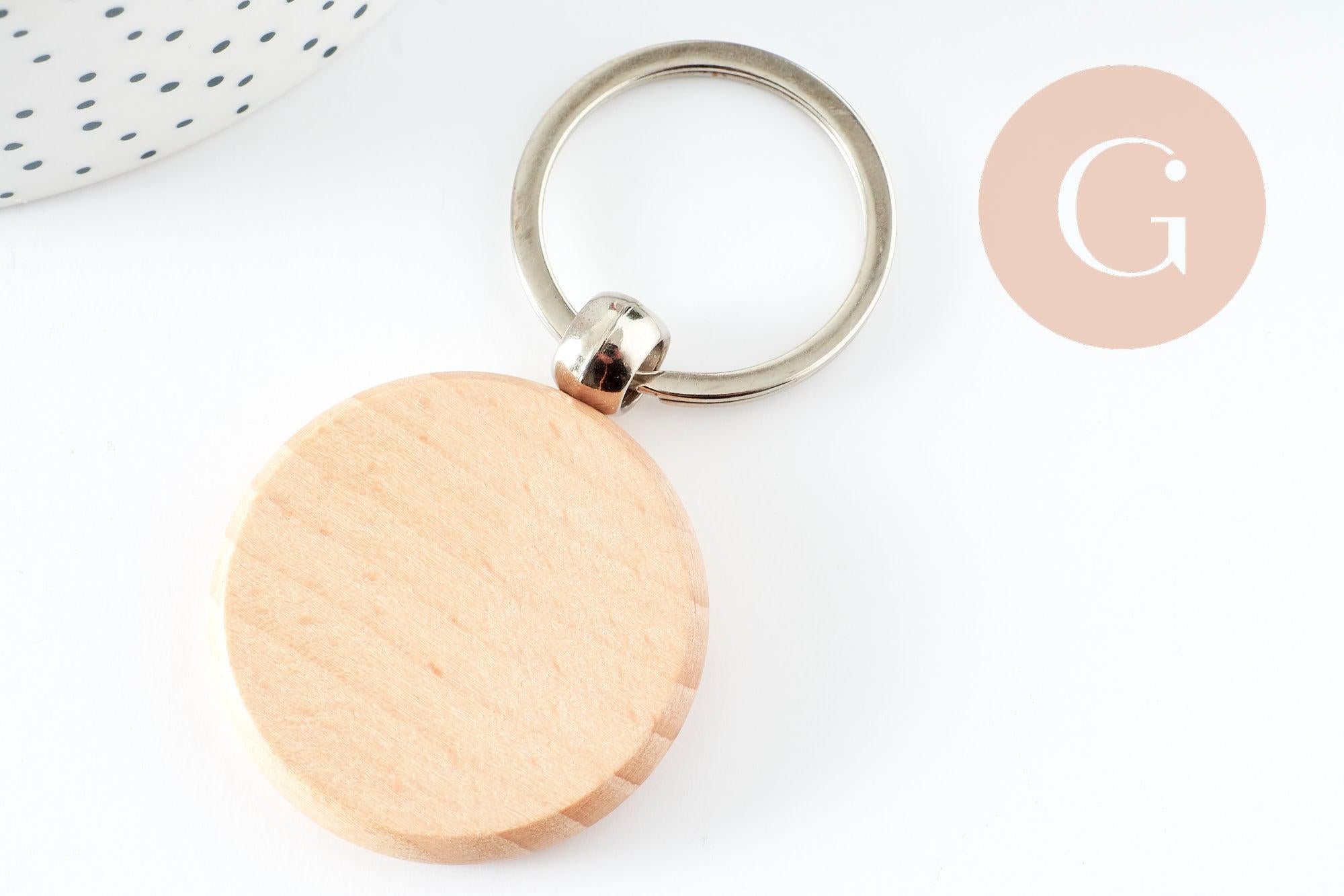 Gingerlily Porte-clés rond bois 48,5mm à personnaliser x1