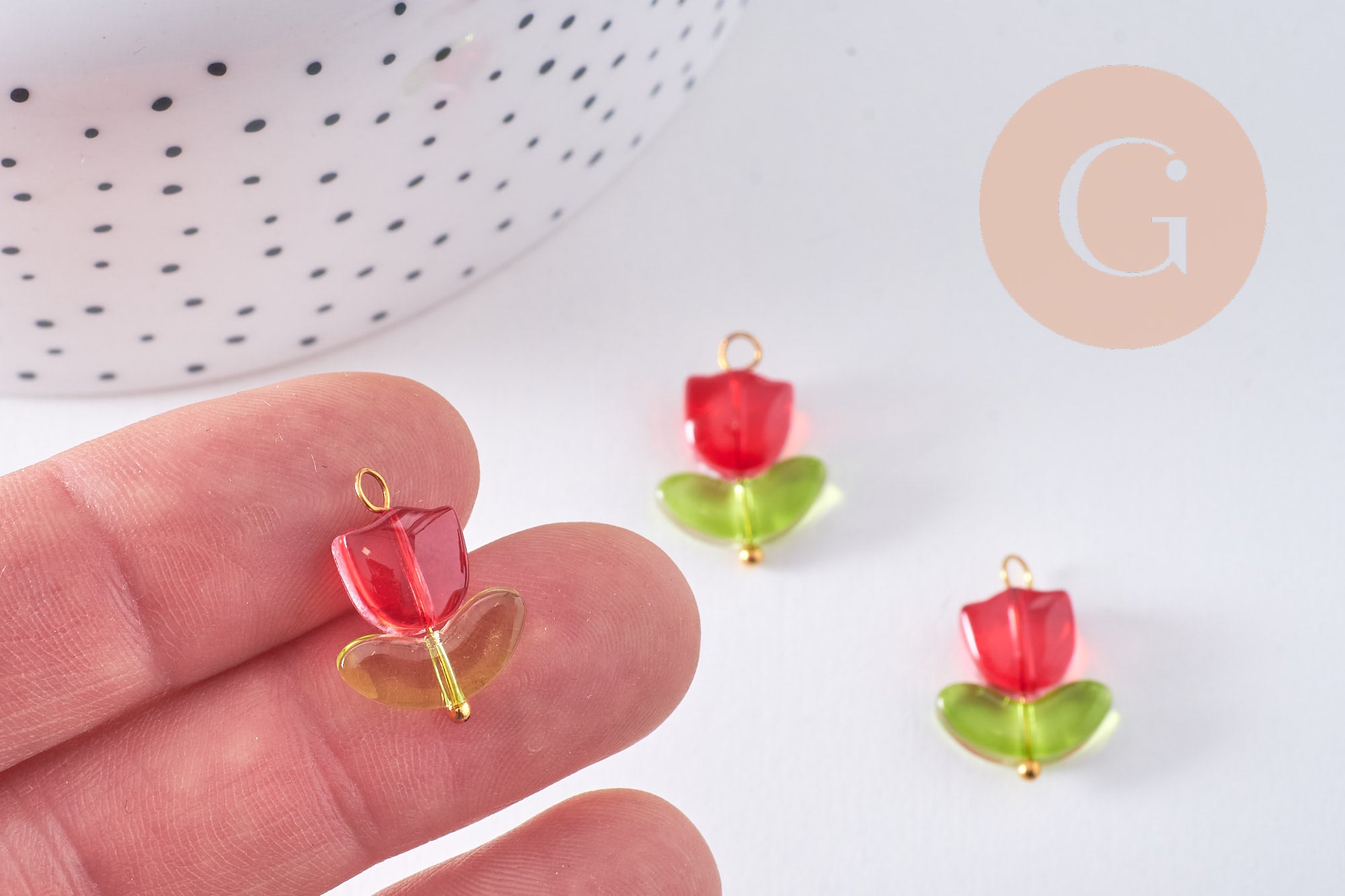 Gingerlily Pendentifs tulipe G10626 breloque verre rouge x5 20mm