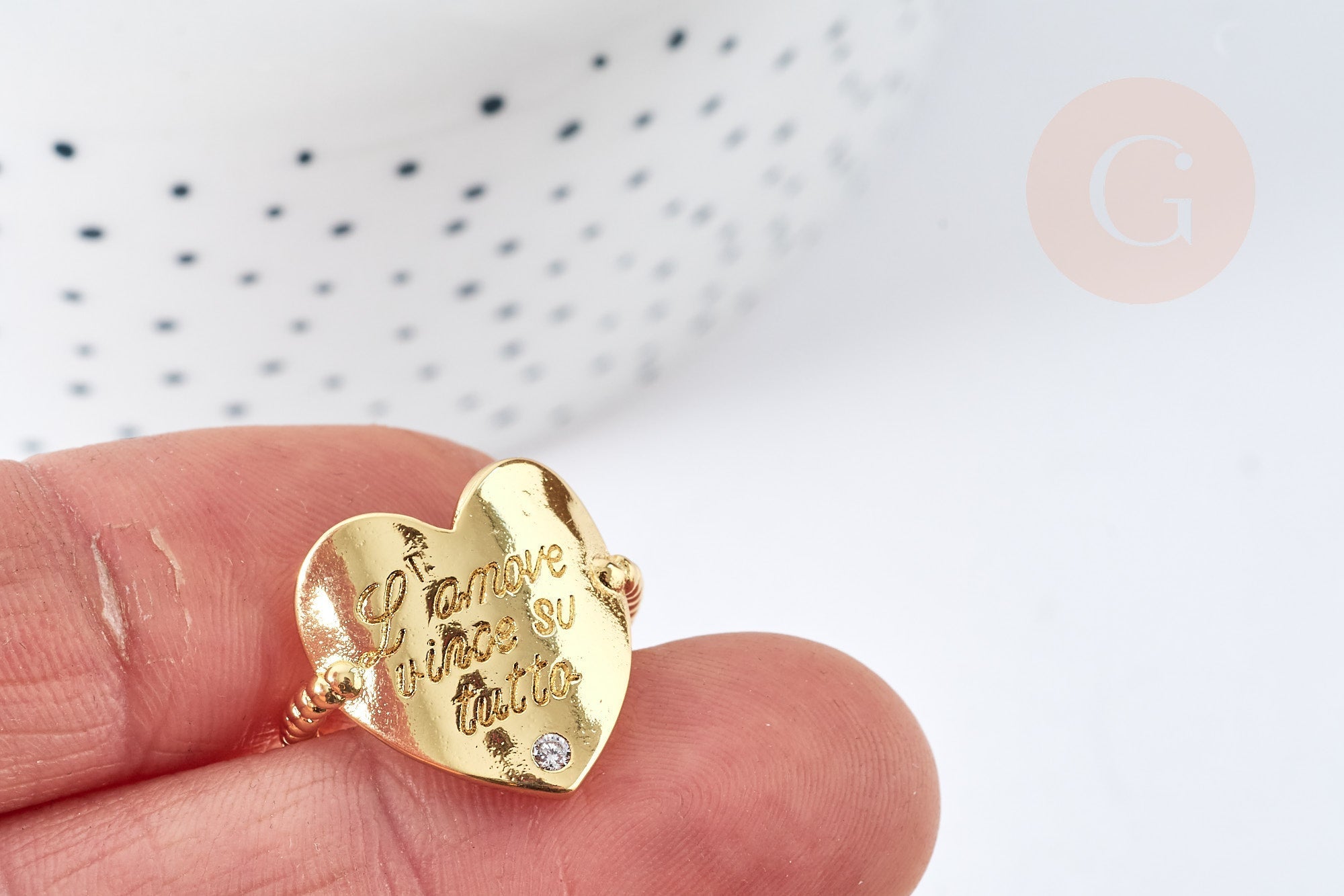 Gingerlily G8443 bague cœur AMORE laiton doré 17,5mm