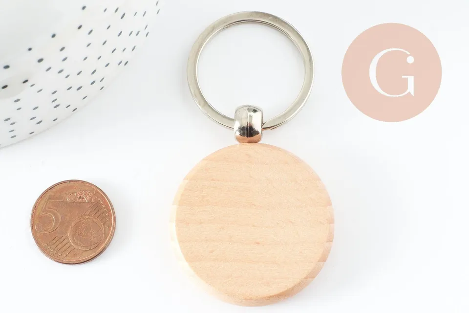 Gingerlily Porte-clés rond bois 48,5mm à personnaliser x1